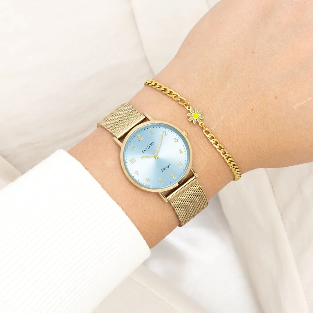 Gold coloured OOZOO watch with gold coloured metal mesh bracelet - C20348