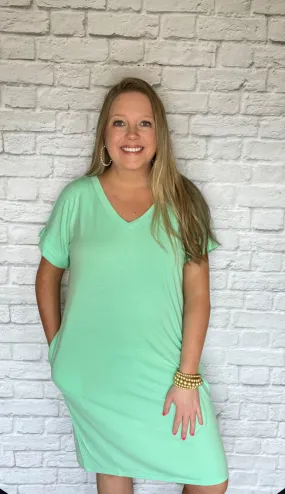 Green Mint Short Sleeve V-neck Dress
