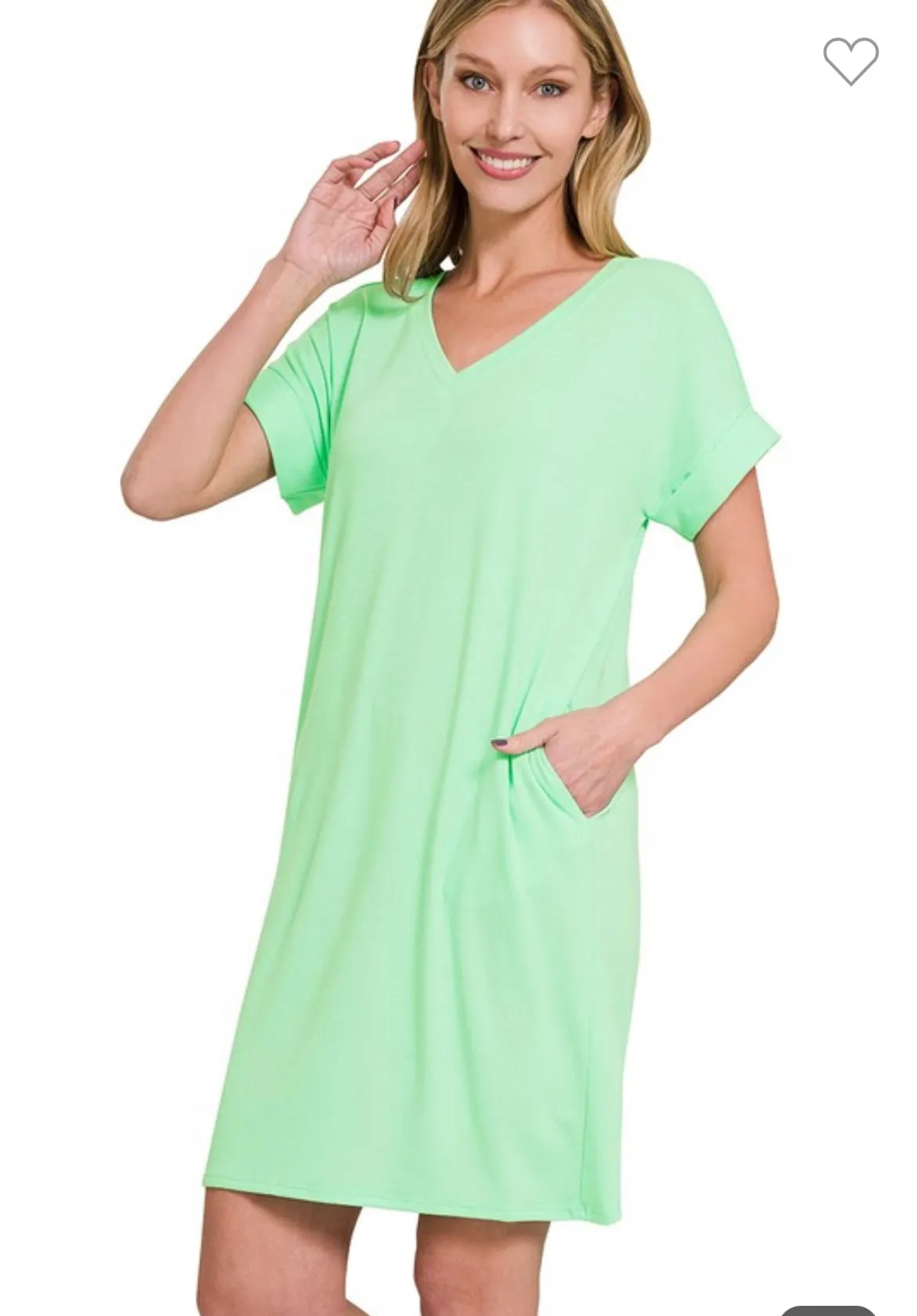 Green Mint Short Sleeve V-neck Dress