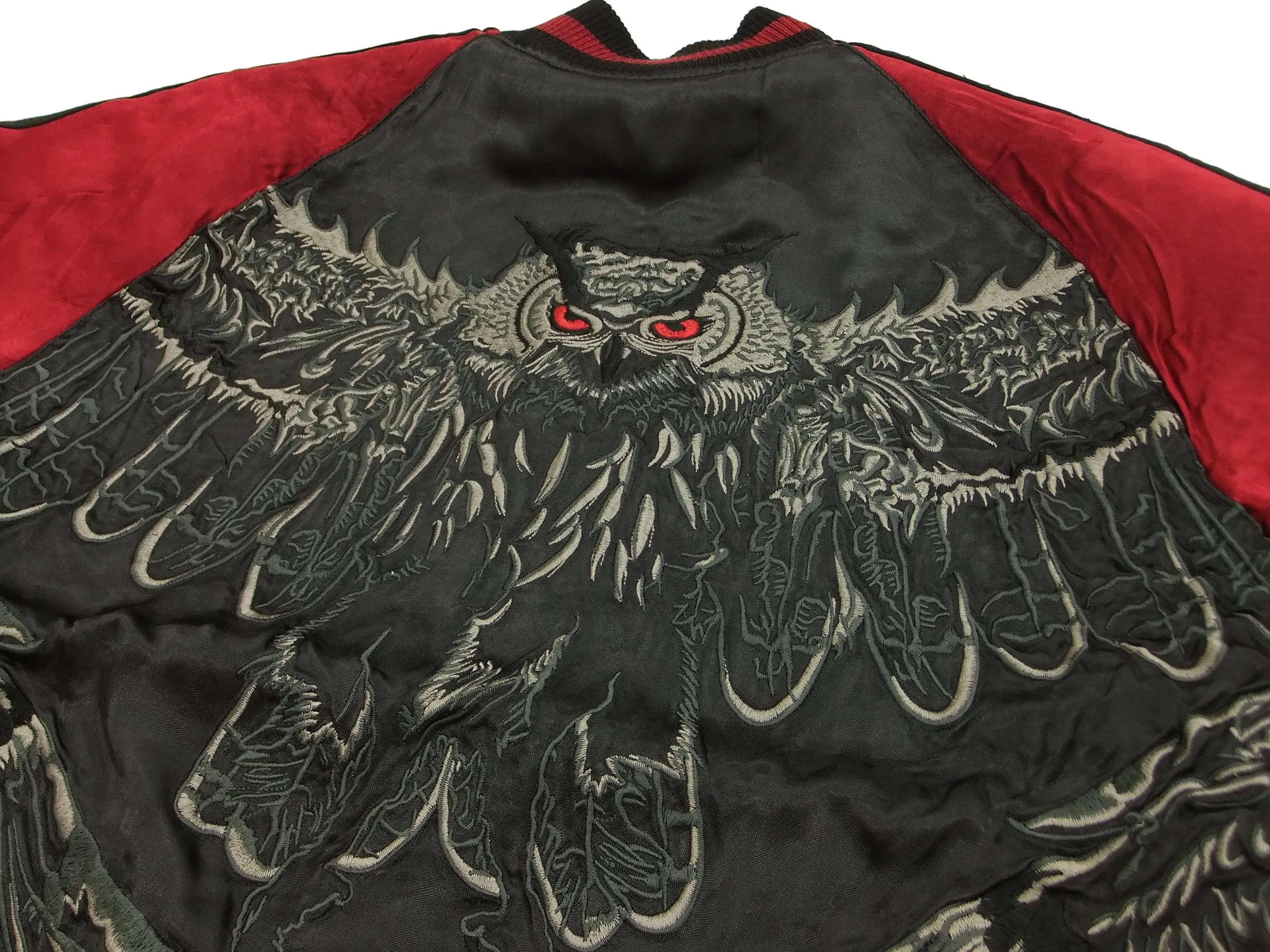Hanatabi Gakudan Men's Japanese Souvenir Jacket Owl and Autumn Leaves Sukajan Script SKJ-179