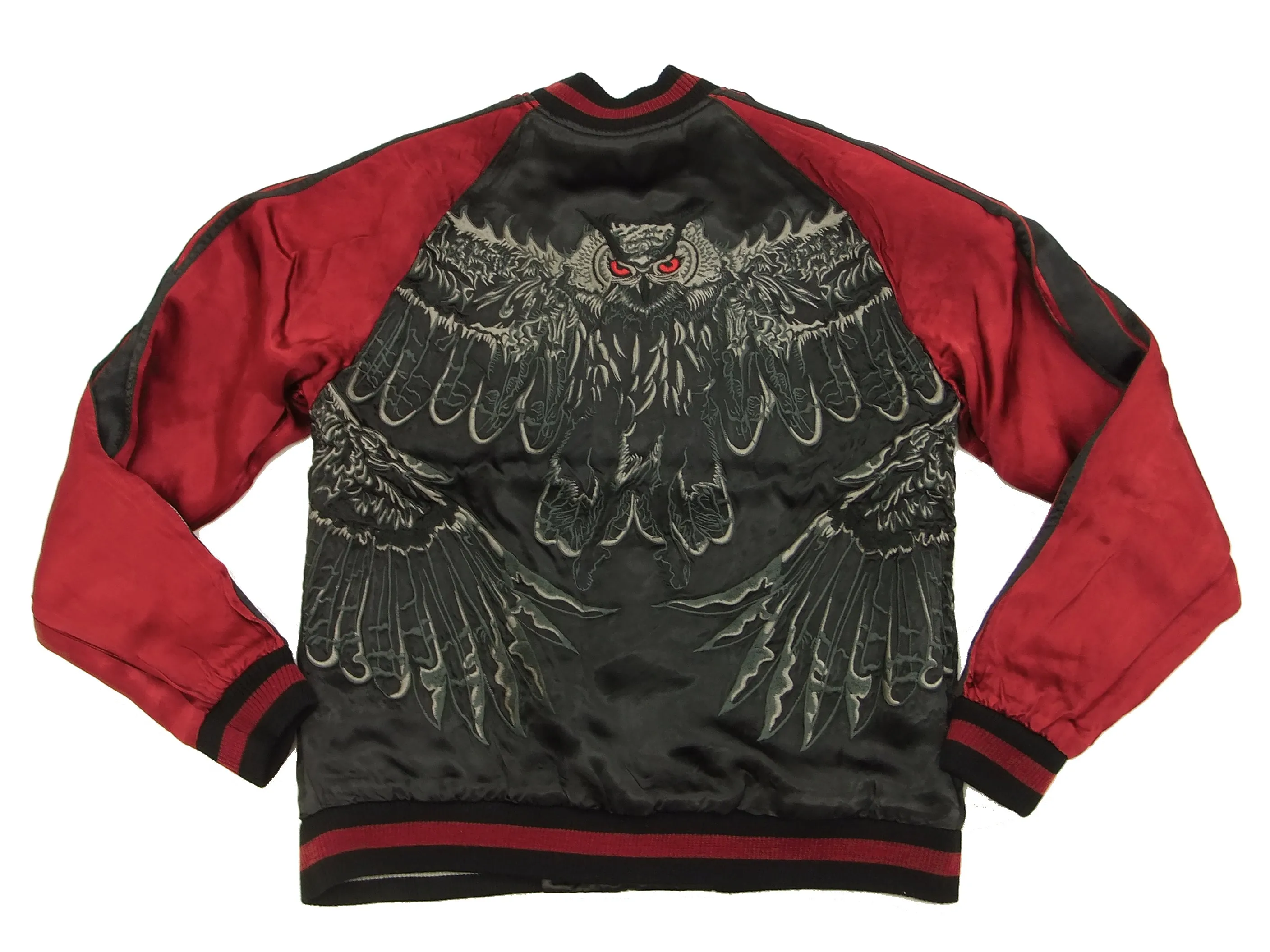 Hanatabi Gakudan Men's Japanese Souvenir Jacket Owl and Autumn Leaves Sukajan Script SKJ-179