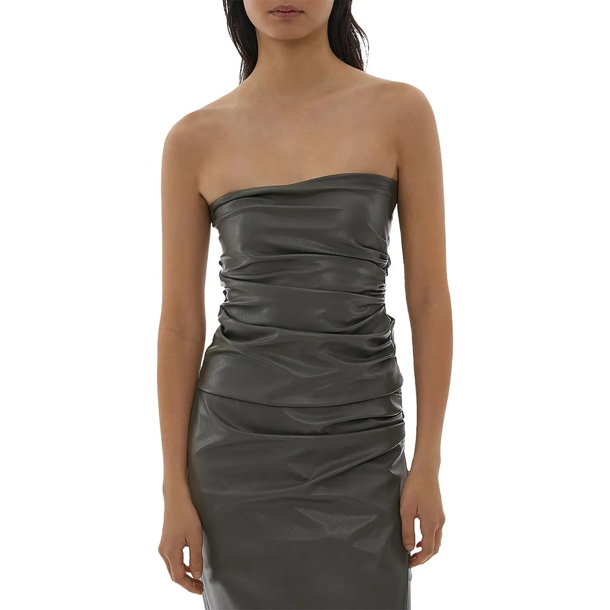 Helmut Lang Womens Faux Leather Cropped Strapless Top