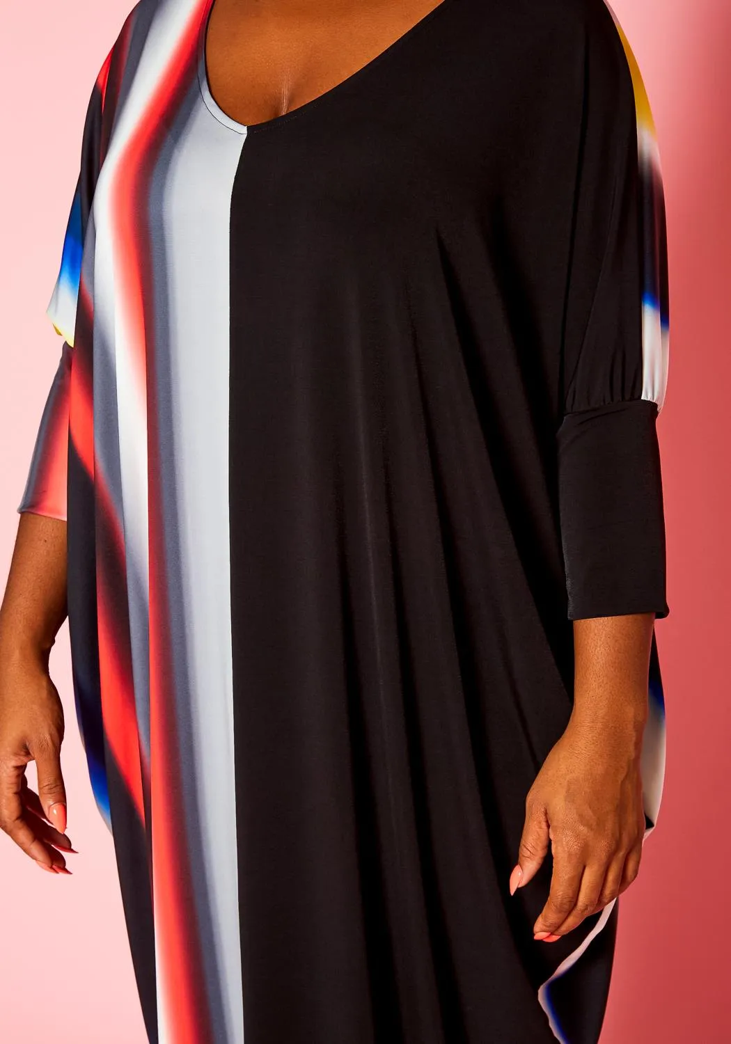 Hi Curvy Plus Size Women Gradient Pattern Splice Caftan Maxi Dress With Pockets