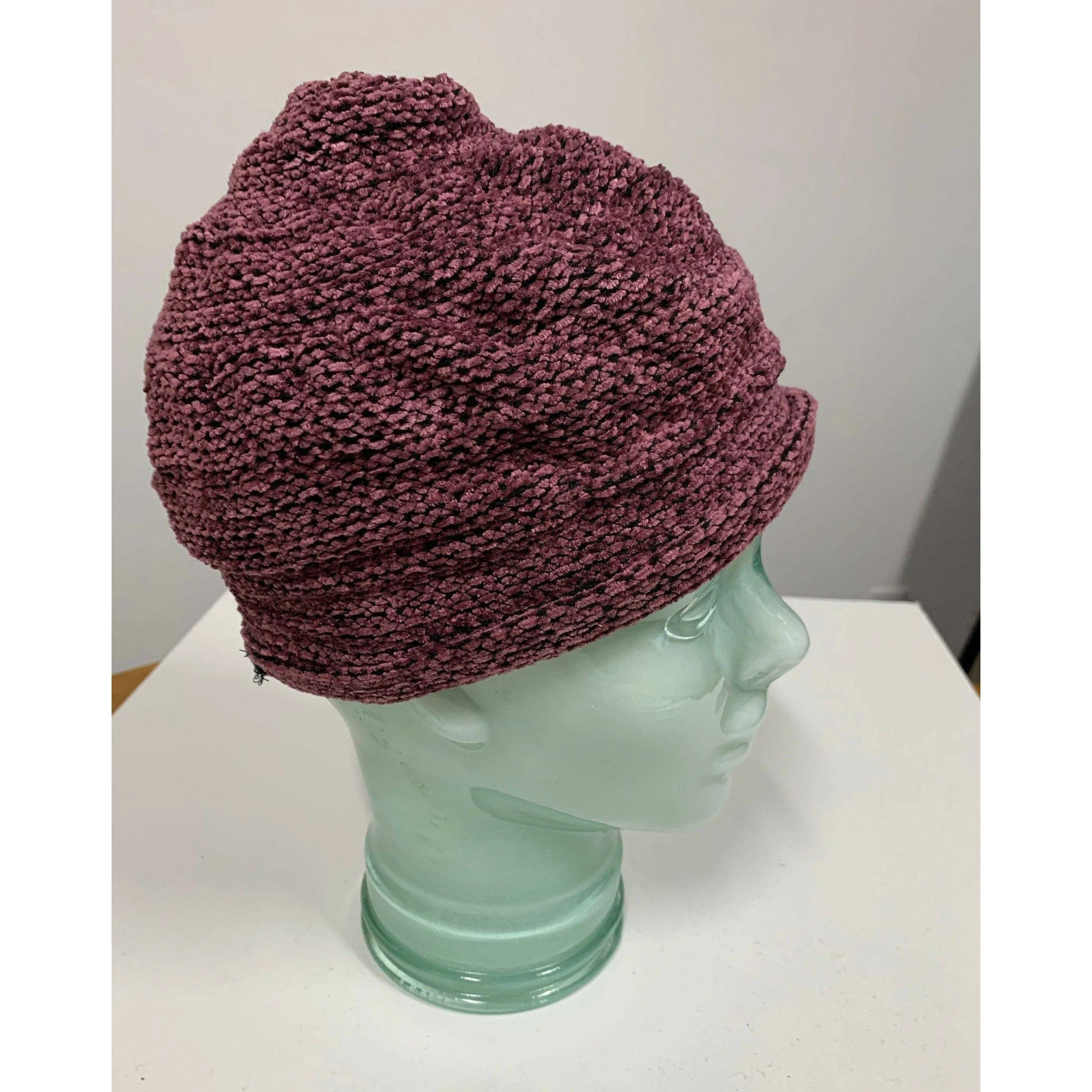 Hypo allergenic vegan cozy soft warm free form purple chenille hat. Free Shipping