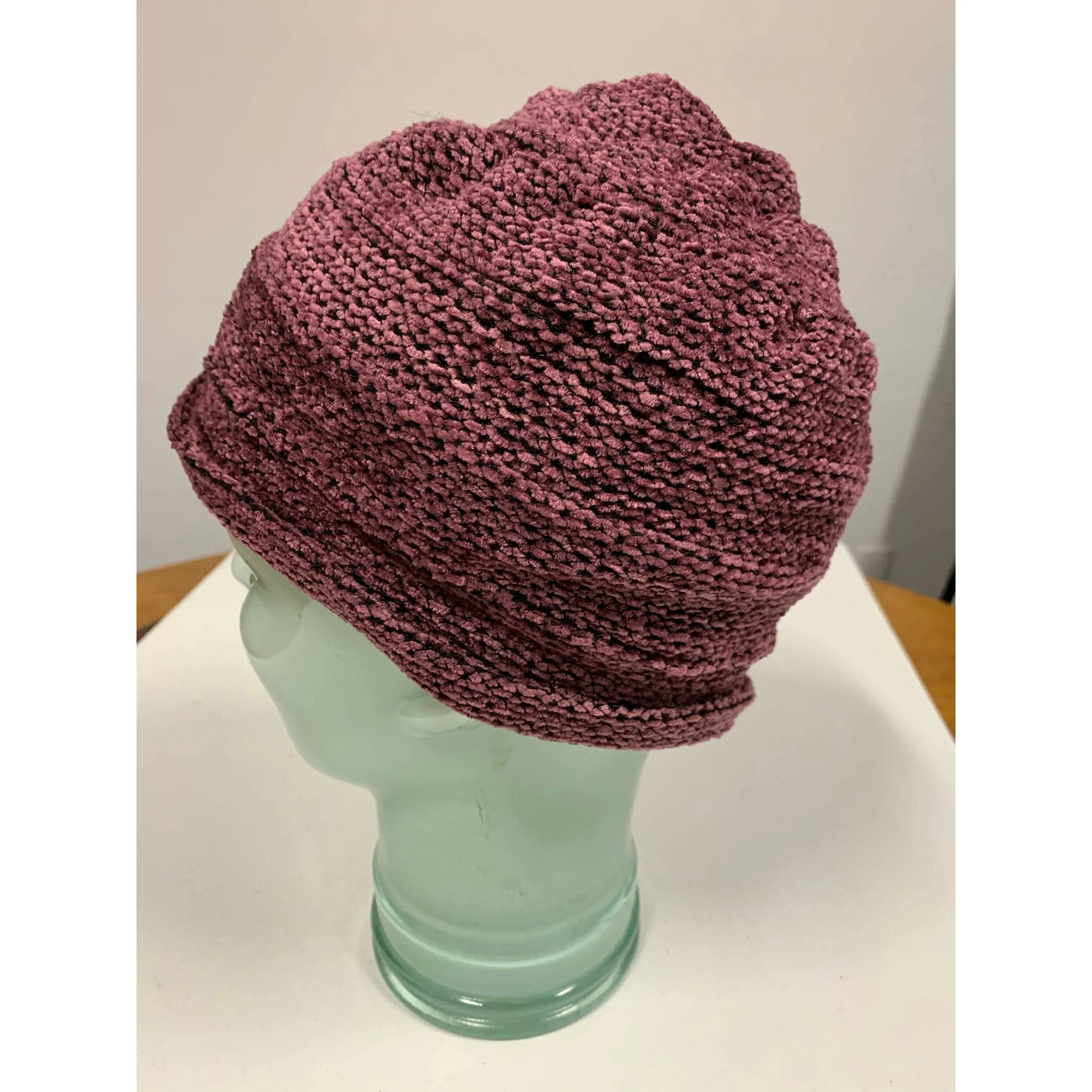 Hypo allergenic vegan cozy soft warm free form purple chenille hat. Free Shipping