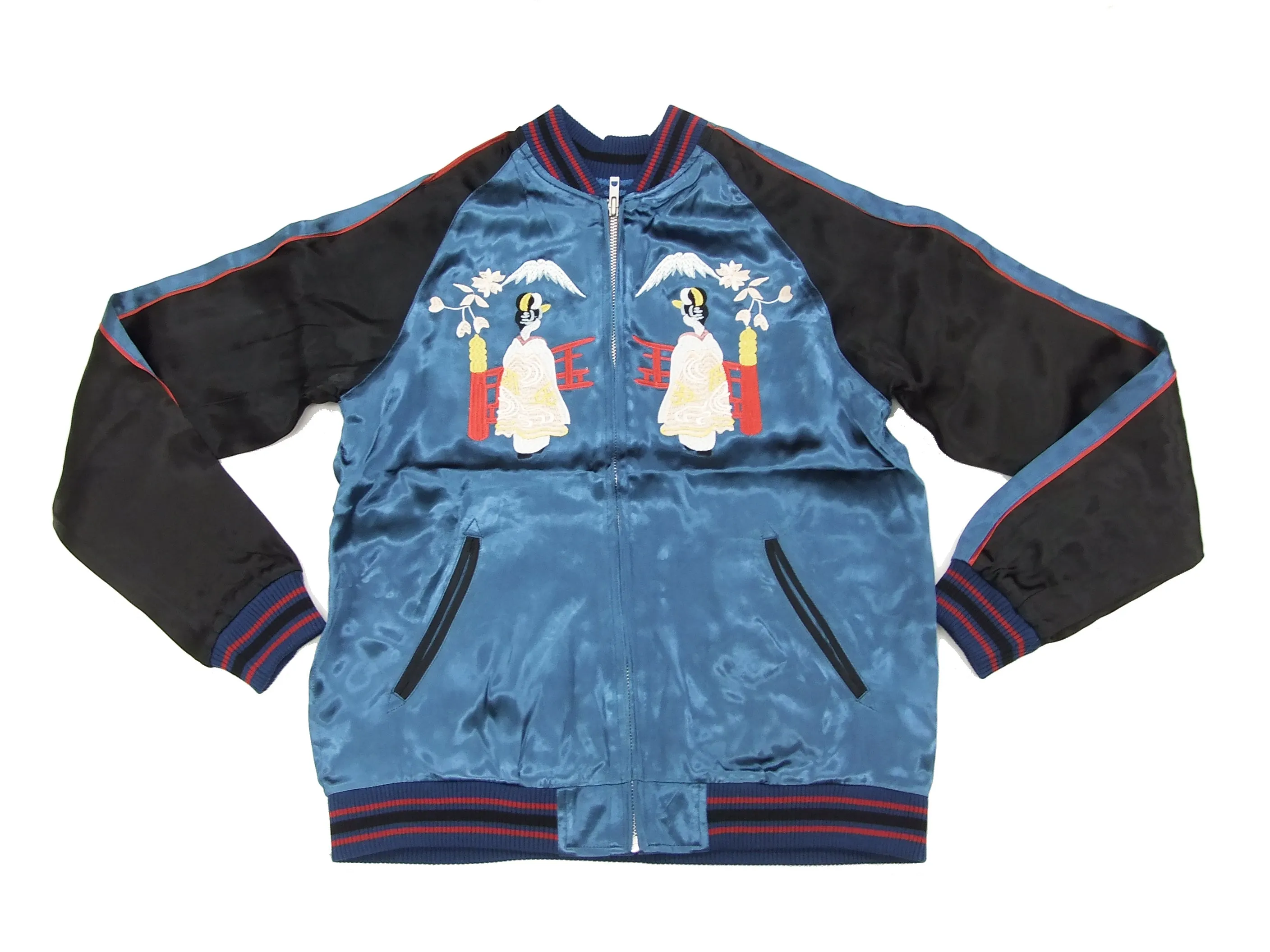 Japanesque Japanese Souvenir Jacket 3RSJ-029 Japan map Men's Sukajan Navy-Blue/Black