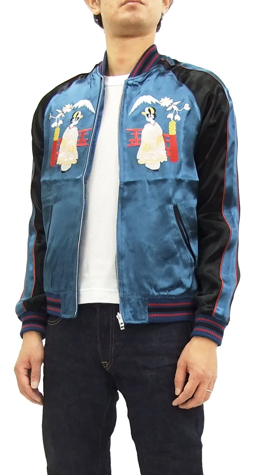 Japanesque Japanese Souvenir Jacket 3RSJ-029 Japan map Men's Sukajan Navy-Blue/Black