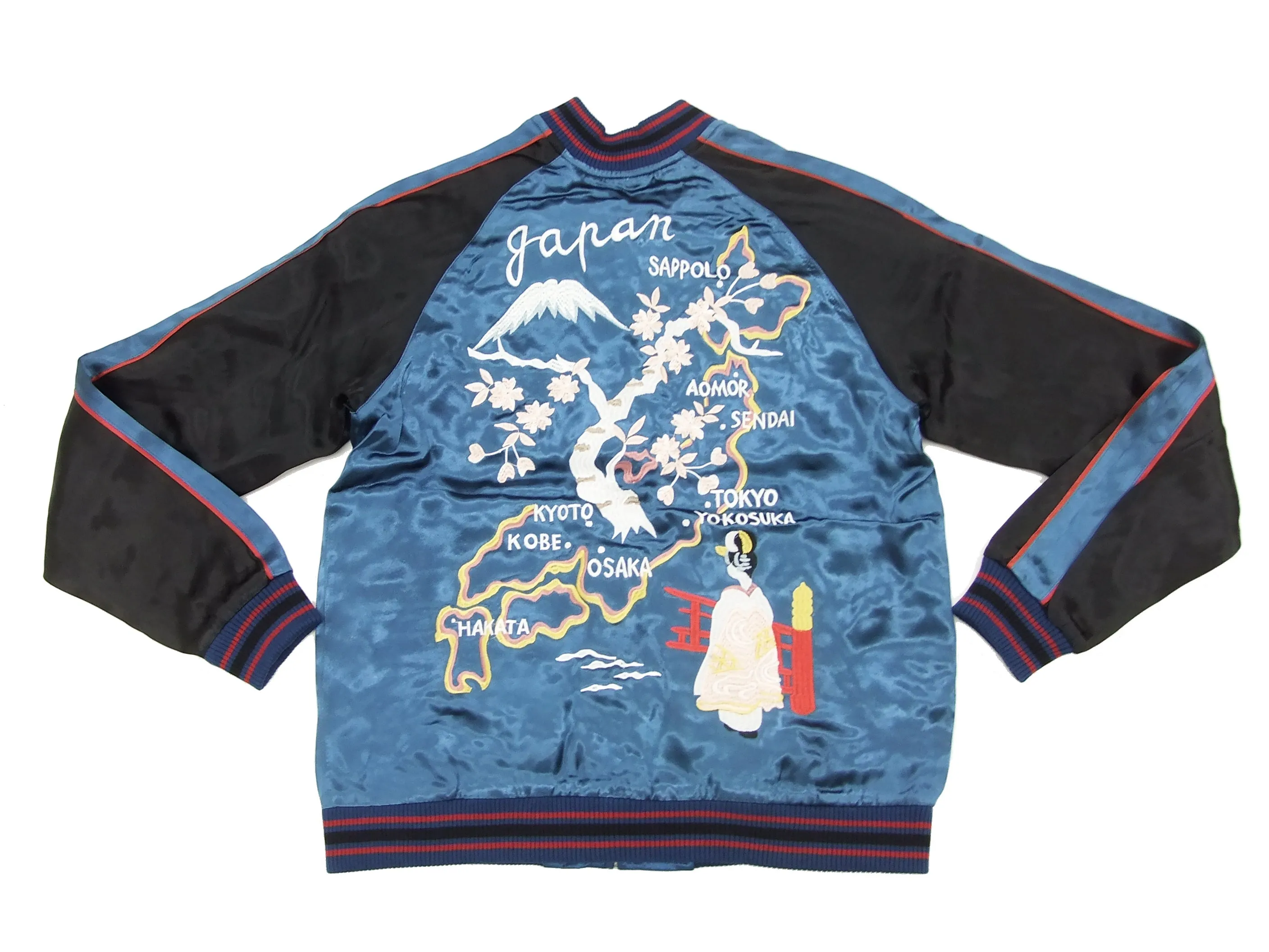 Japanesque Japanese Souvenir Jacket 3RSJ-029 Japan map Men's Sukajan Navy-Blue/Black