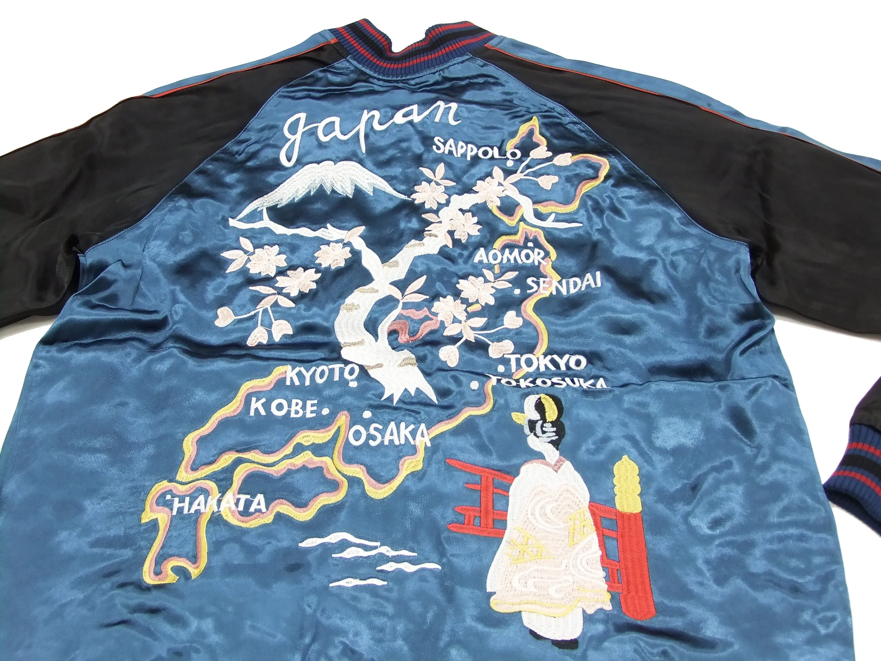 Japanesque Japanese Souvenir Jacket 3RSJ-029 Japan map Men's Sukajan Navy-Blue/Black