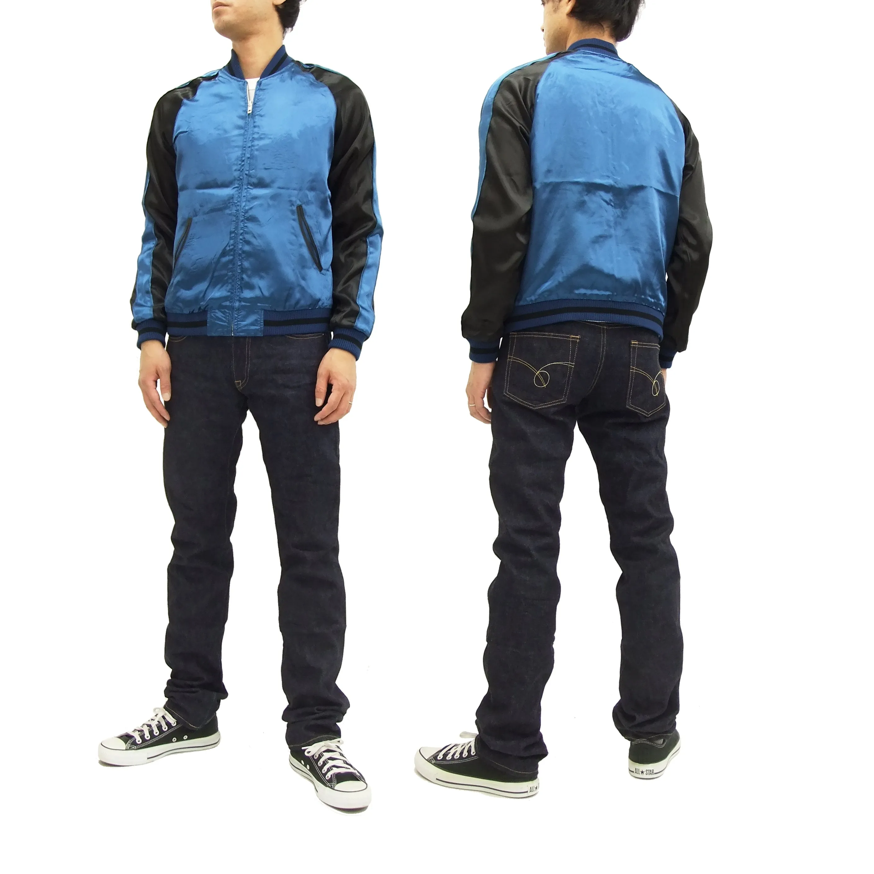 Japanesque Japanese Souvenir Jacket 3RSJ-029 Japan map Men's Sukajan Navy-Blue/Black