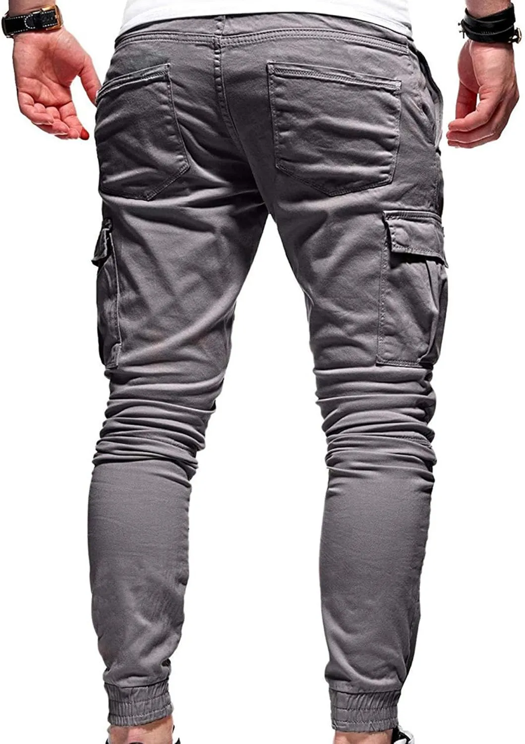 JEShifangjiusu Mens Fashion Cargo Pants Relaxed Fit Drawstring Joggers Sweatpants Workout Casual Cotton Long Trousers