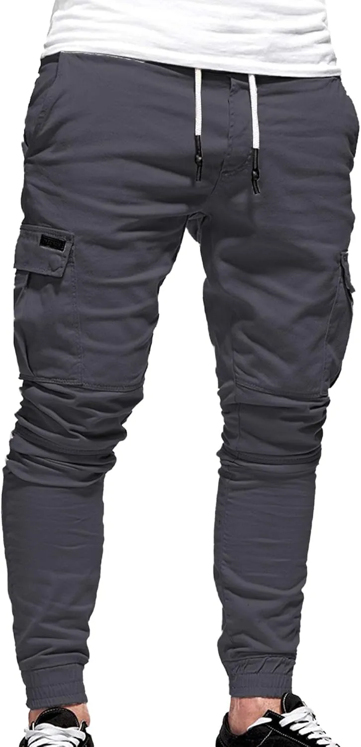 JEShifangjiusu Mens Fashion Cargo Pants Relaxed Fit Drawstring Joggers Sweatpants Workout Casual Cotton Long Trousers