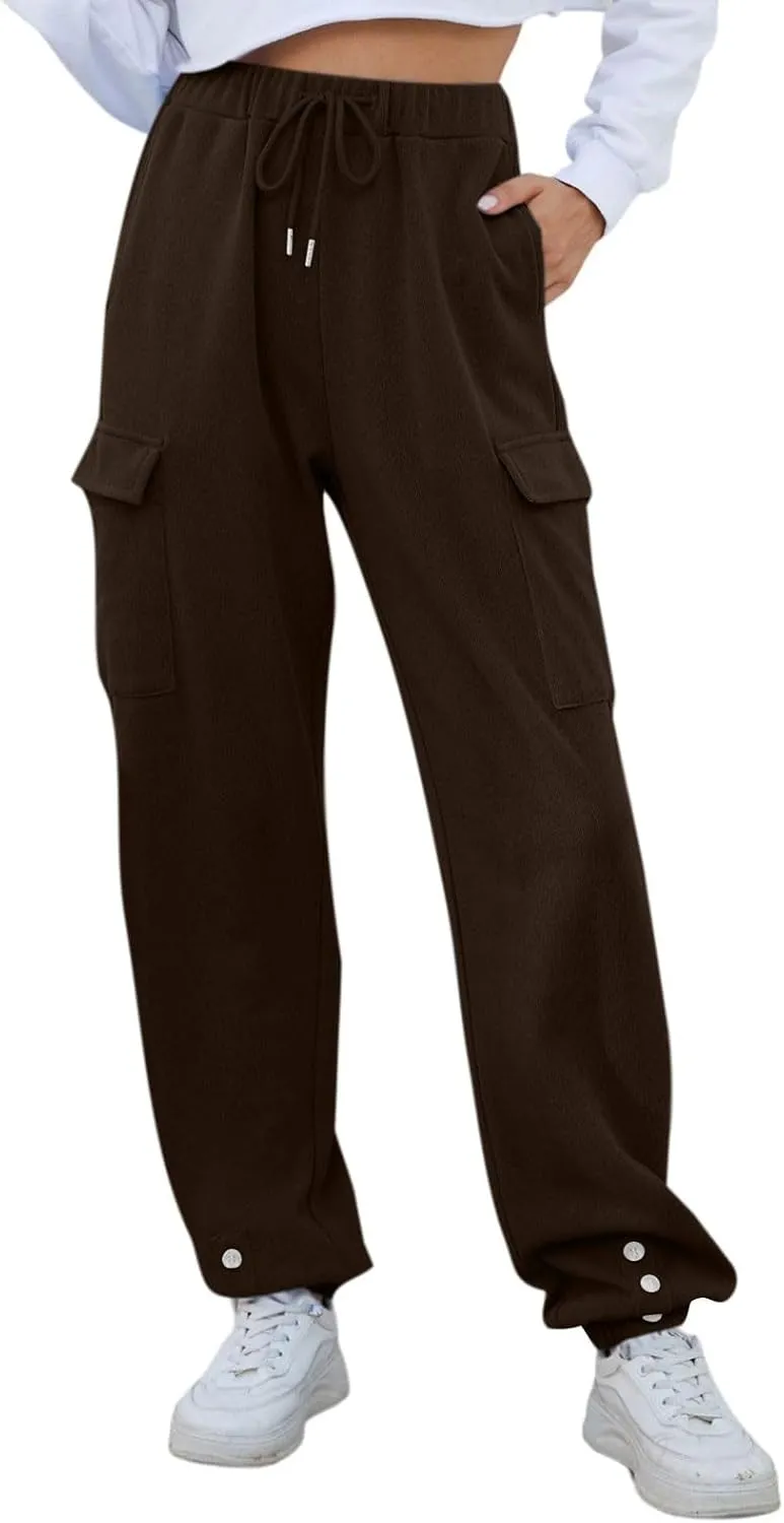 Joggers for Women High Waisted Fleece Lined Pants Baggy Jogger Pants with Pockets Stretchy Drawstring Sweatpants