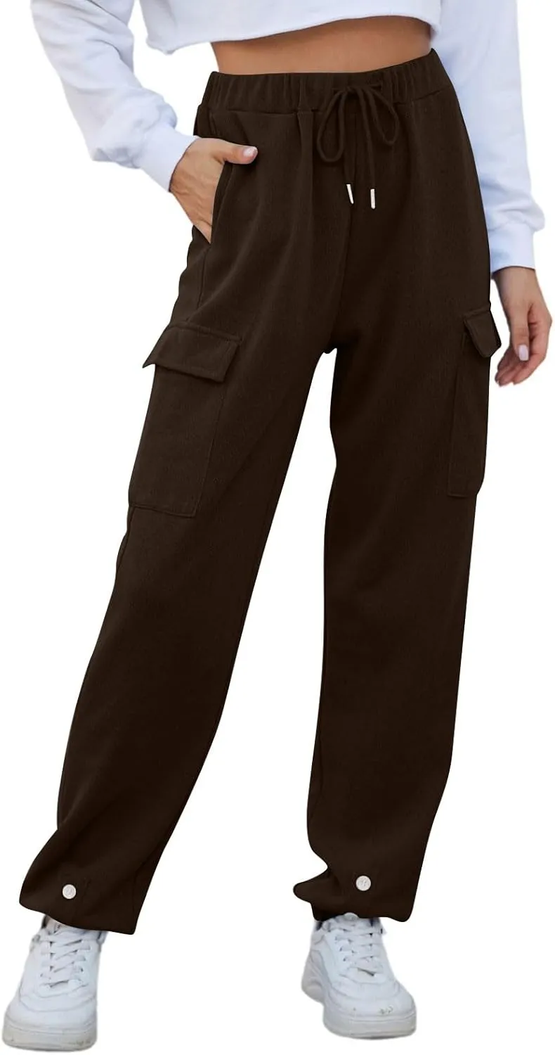 Joggers for Women High Waisted Fleece Lined Pants Baggy Jogger Pants with Pockets Stretchy Drawstring Sweatpants