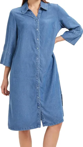 KYAL Women's Summer Denim Shirt Dress Printed Button Down Short Sleeve Tops Relaxed Fit & Side Pockets