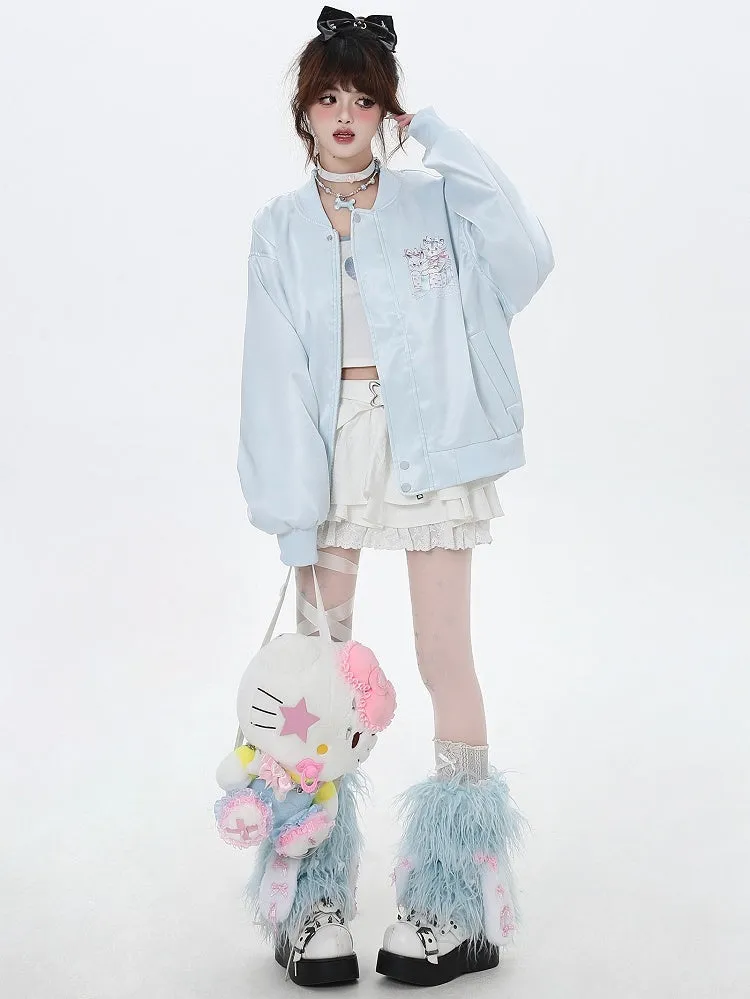 Light Blue/Pink Cats Spring Baseball Jacket