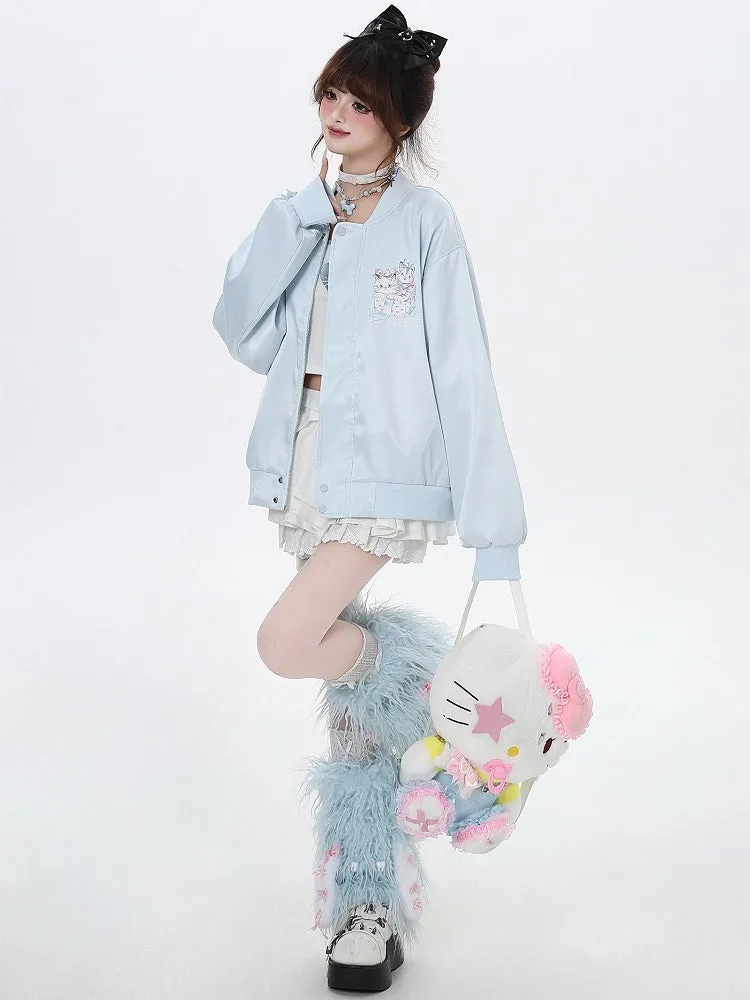 Light Blue/Pink Cats Spring Baseball Jacket