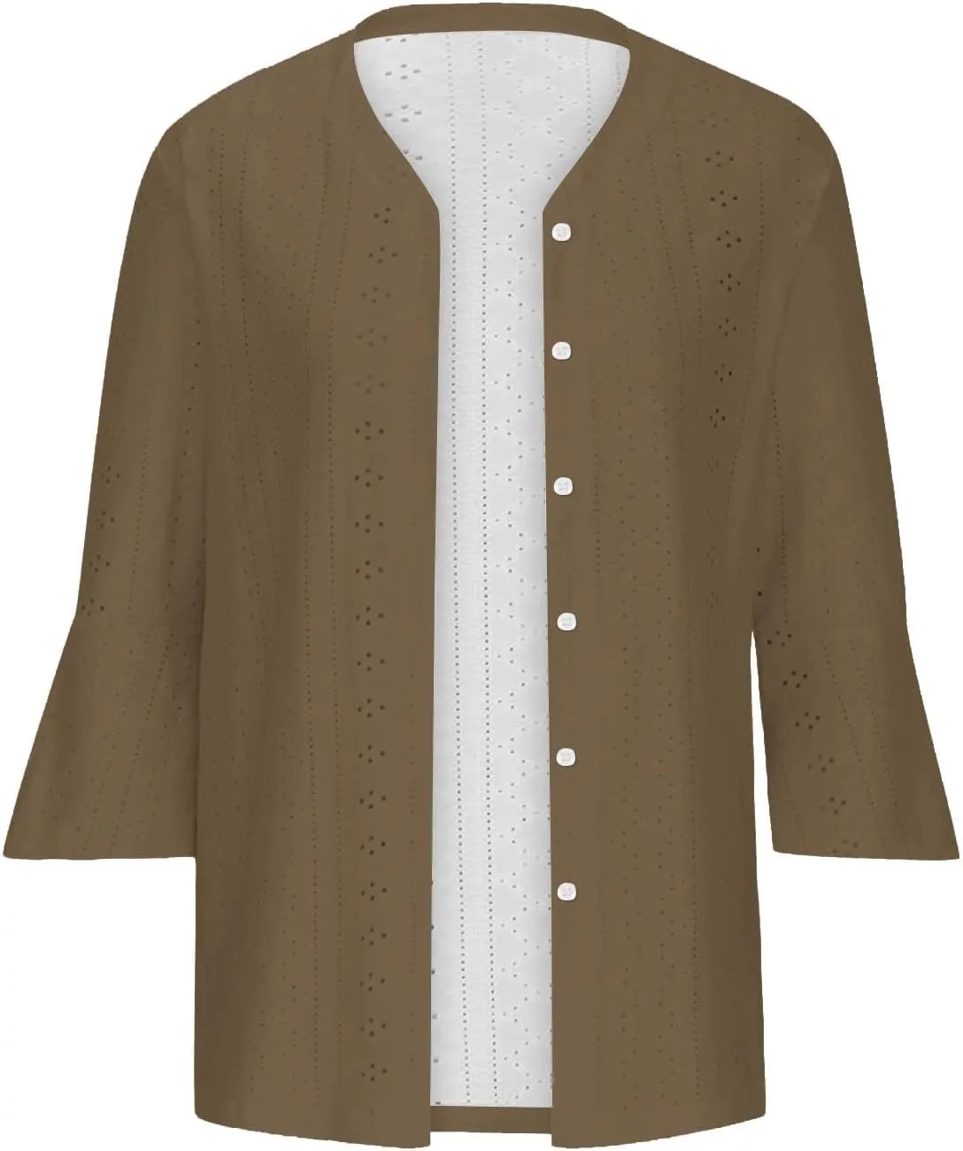 Lightweight Cardigans for Women 3/4 Sleeve Button Down Tops Loose Fit Cover Up Comfy Solid Color Open Front Blouses