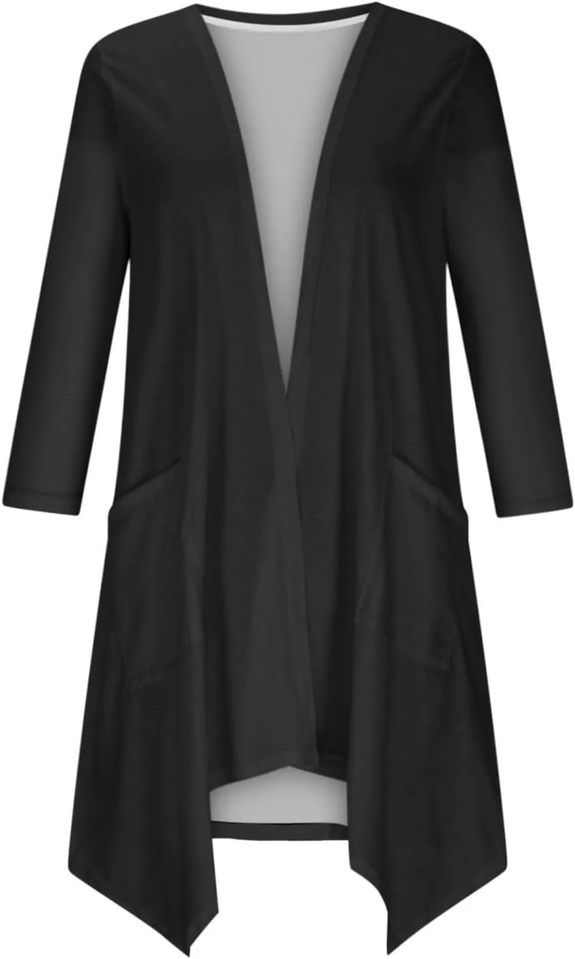 Lightweight Cardigans for Women Plus Size Long Sleeve Open Front Solid Color Cover Ups Irregular Hem Draped Dusters