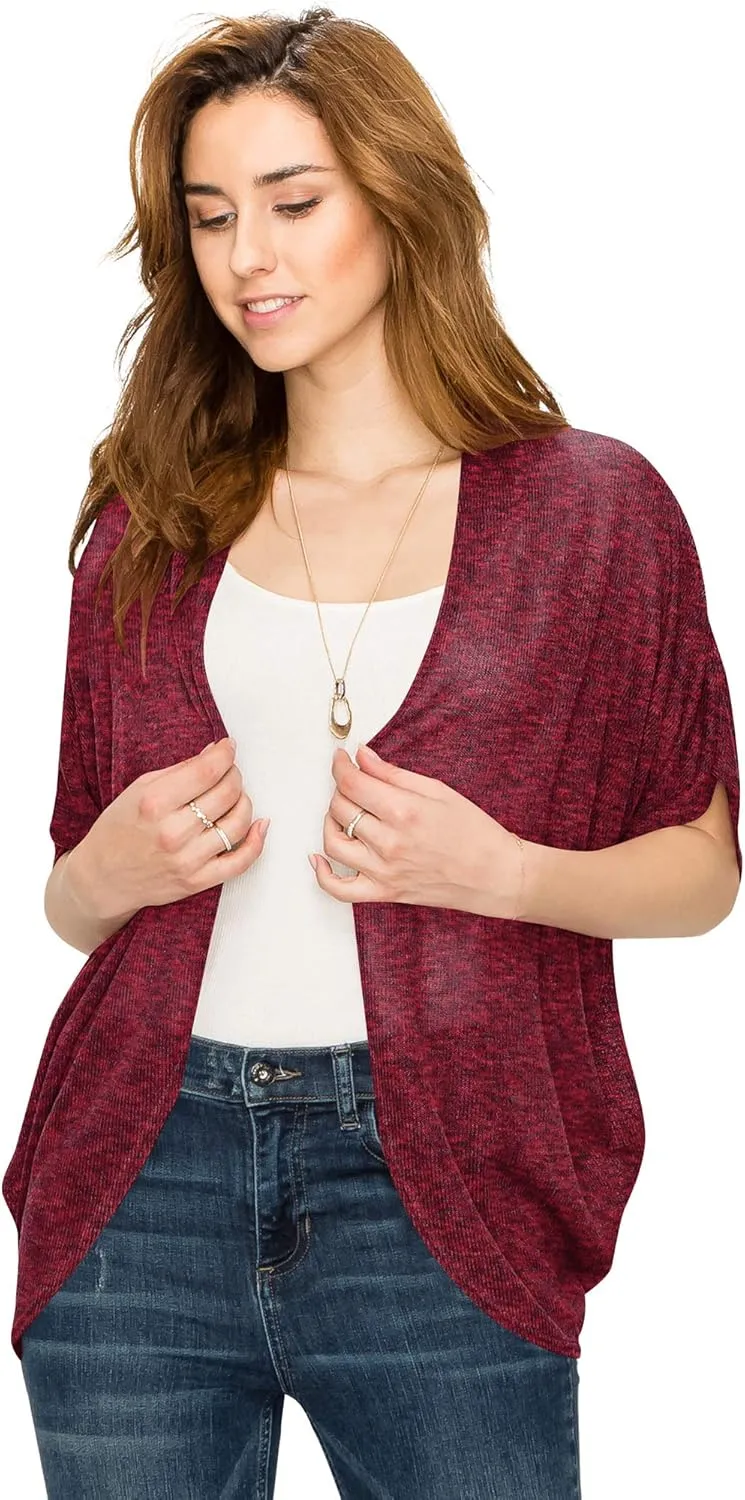 Lock and Love Kimono Style Women's Short Sleeve Open-Front Batwing Cardigan Loose fit