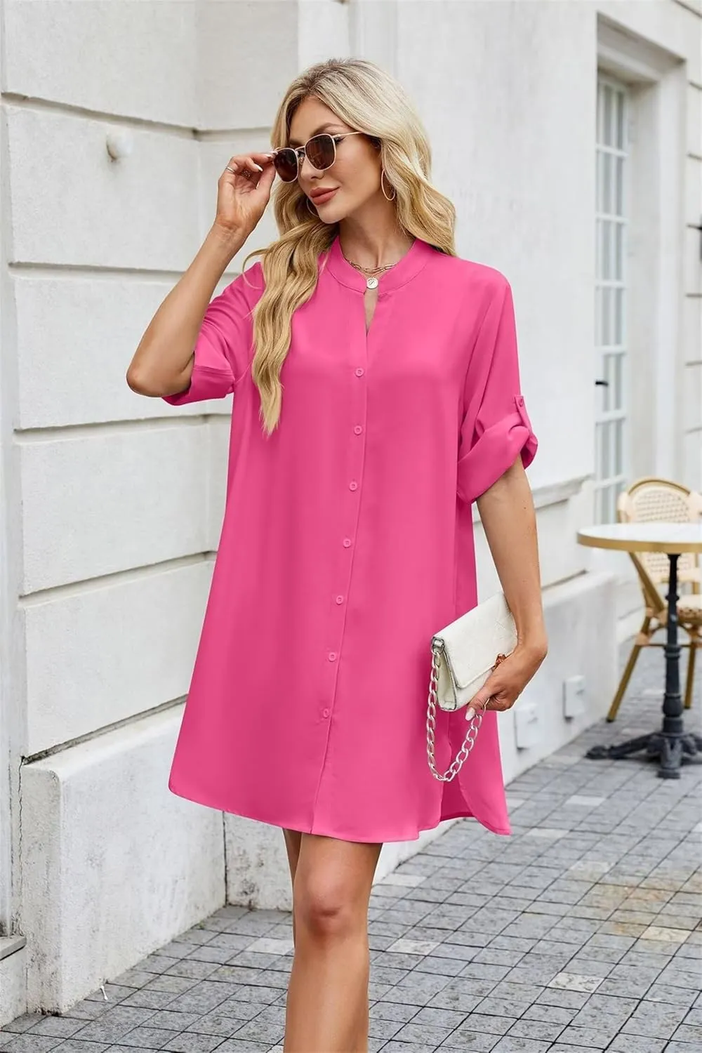 Loose Fit Shift Dress with Buttons for Women Long Sleeve Elegant Shirtdress - Casual and Elegant Design