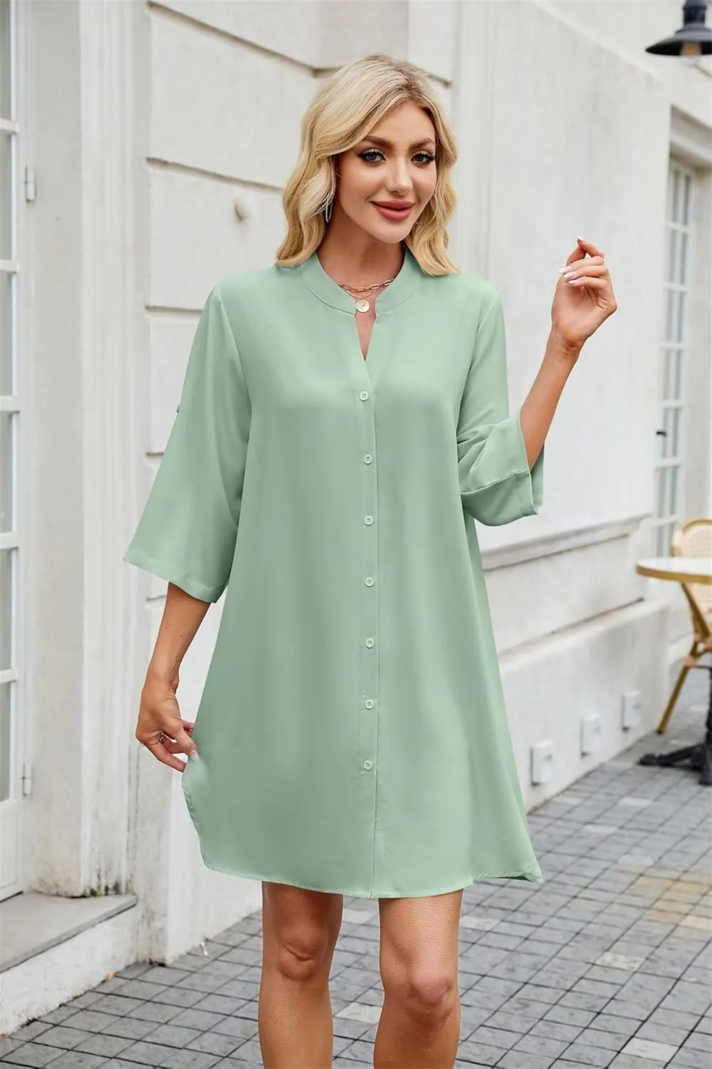 Loose Fit Shift Dress with Buttons for Women Long Sleeve Elegant Shirtdress - Casual and Elegant Design