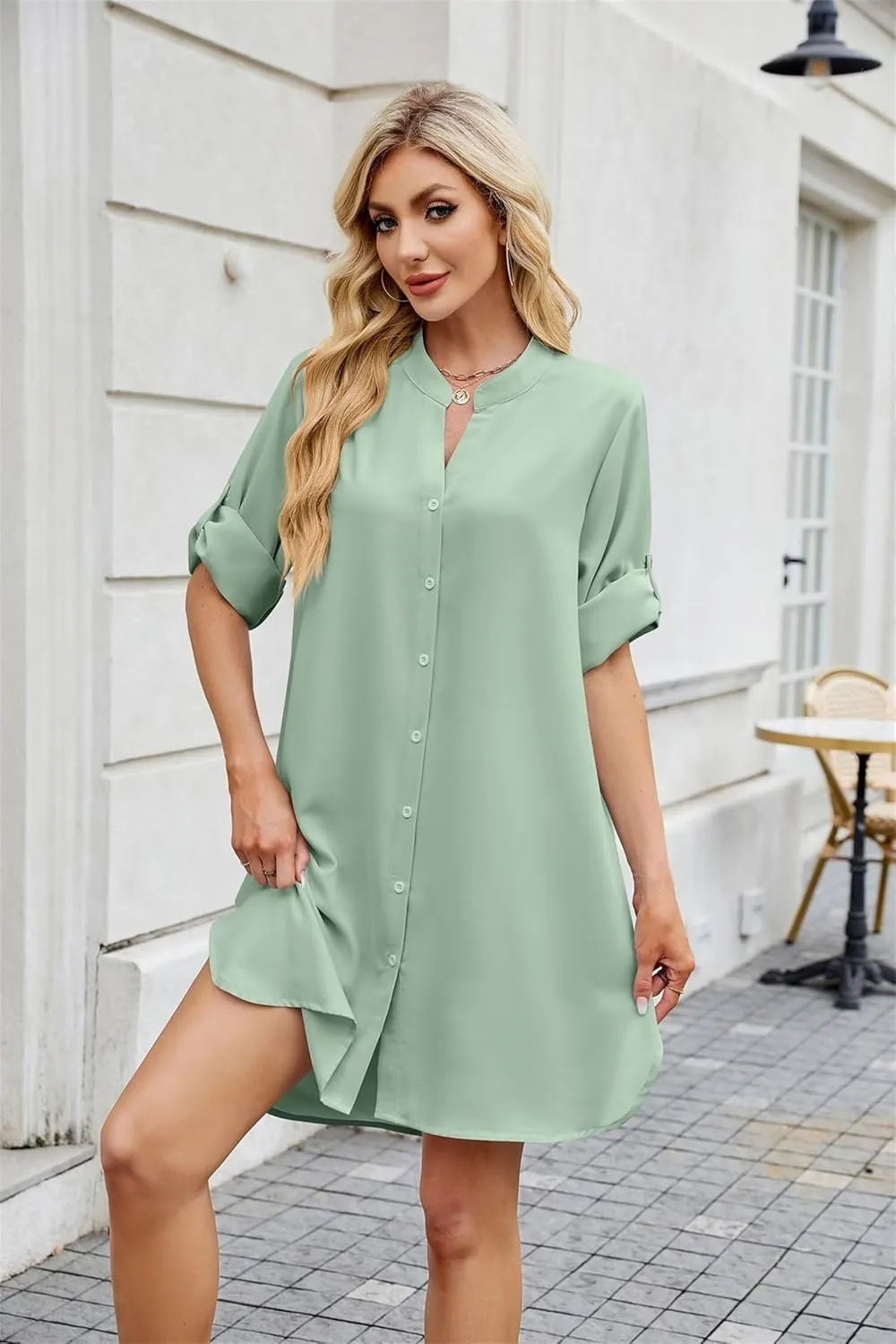 Loose Fit Shift Dress with Buttons for Women Long Sleeve Elegant Shirtdress - Casual and Elegant Design