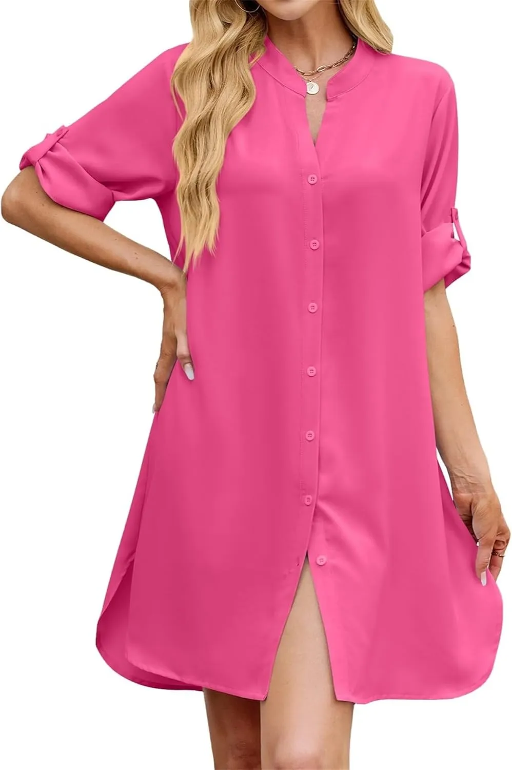 Loose Fit Shift Dress with Buttons for Women Long Sleeve Elegant Shirtdress - Casual and Elegant Design