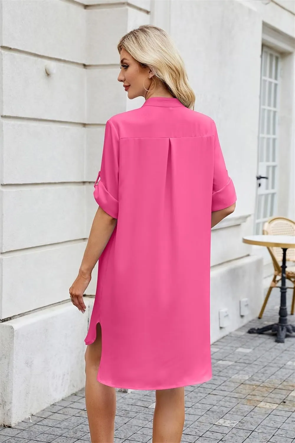 Loose Fit Shift Dress with Buttons for Women Long Sleeve Elegant Shirtdress - Casual and Elegant Design