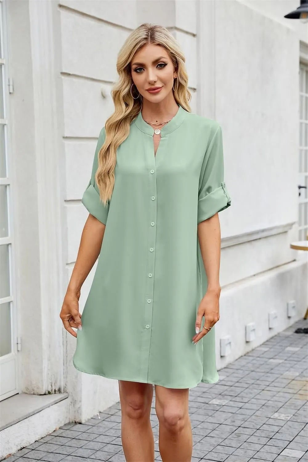 Loose Fit Shift Dress with Buttons for Women Long Sleeve Elegant Shirtdress - Casual and Elegant Design