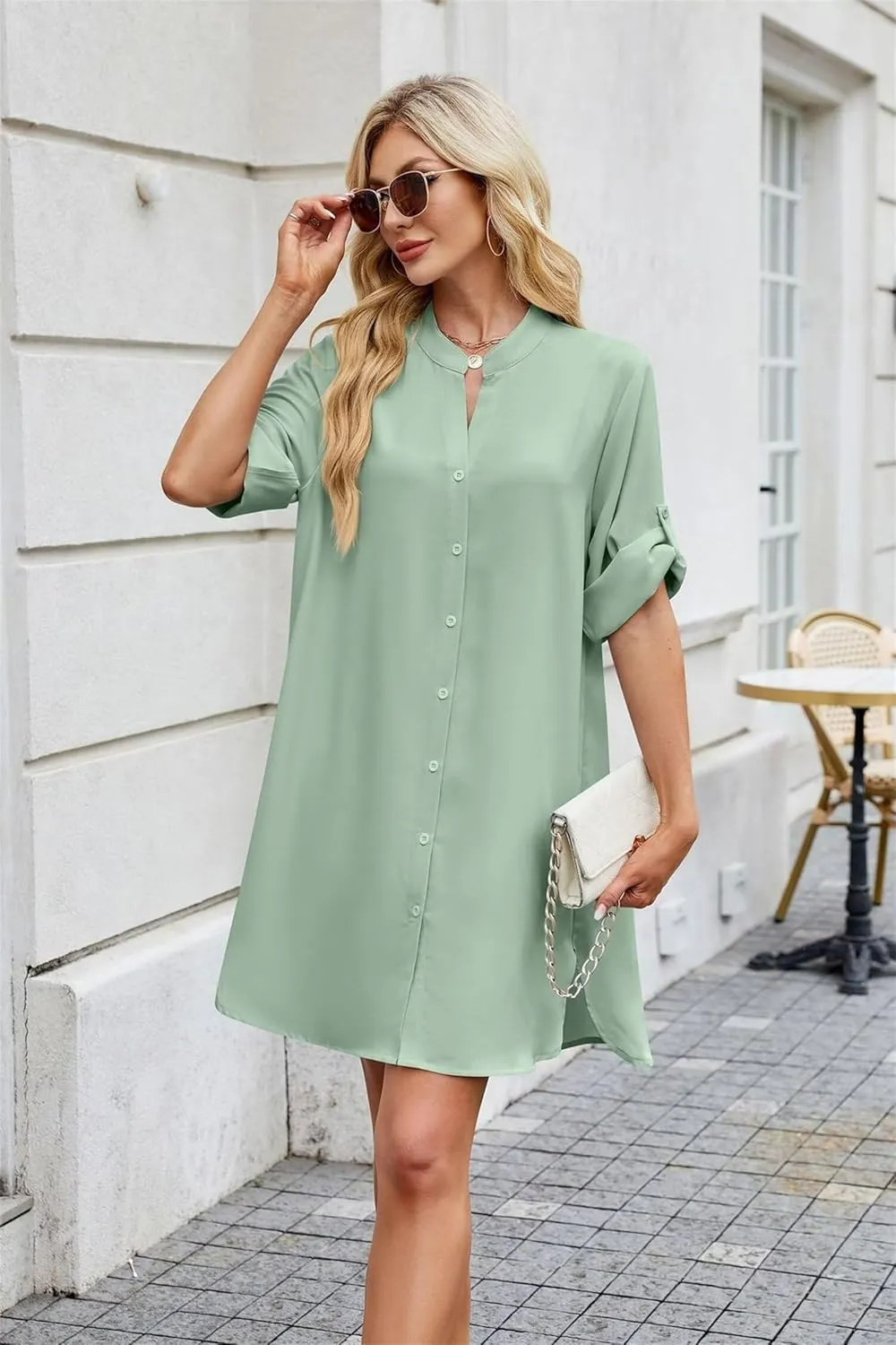 Loose Fit Shift Dress with Buttons for Women Long Sleeve Elegant Shirtdress - Casual and Elegant Design