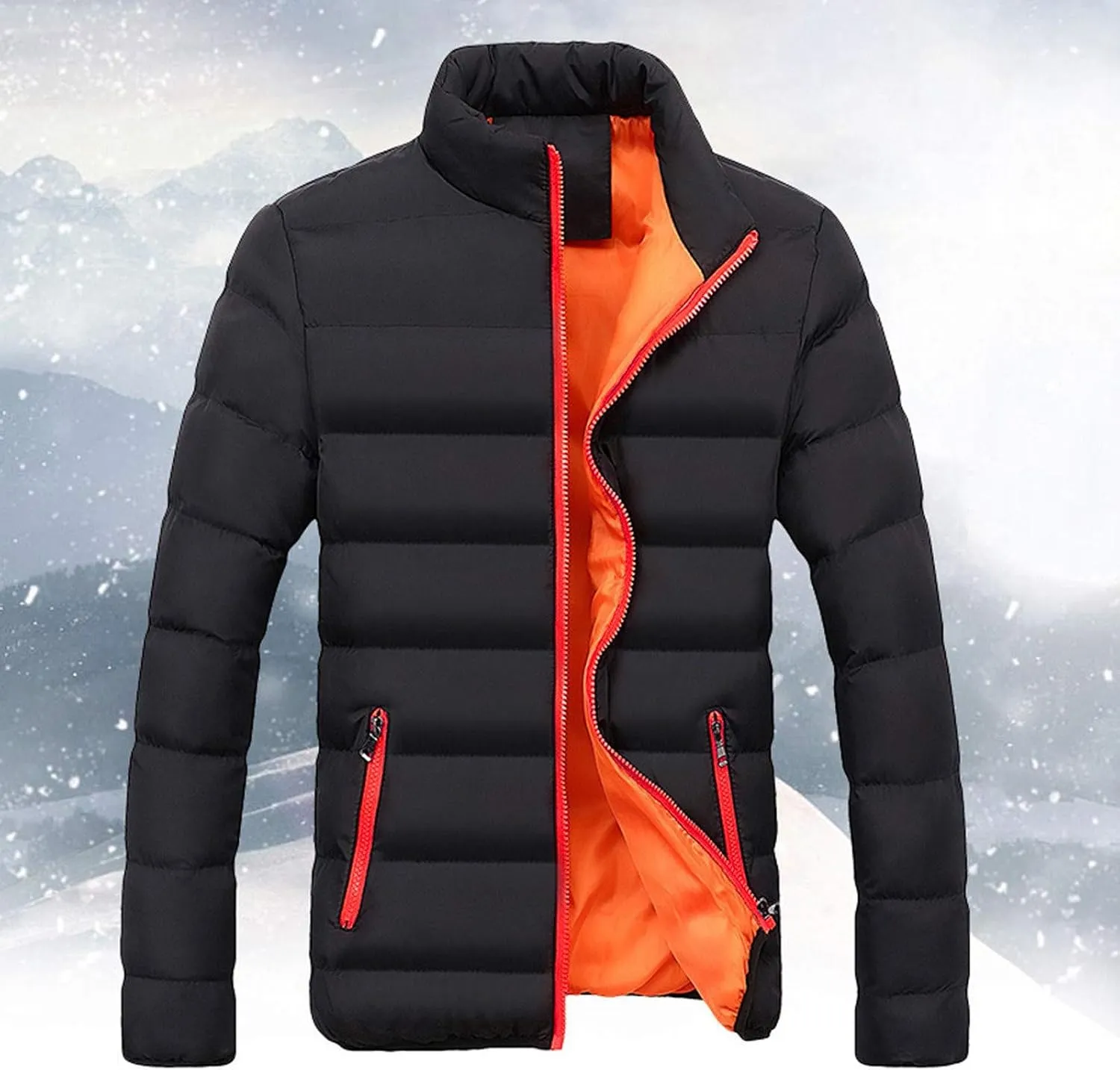 Men's Sports Down Jackets Solid Windproof Quilted Puffer Coat Winter Warm Light Insulated Puffer Jacket for Men