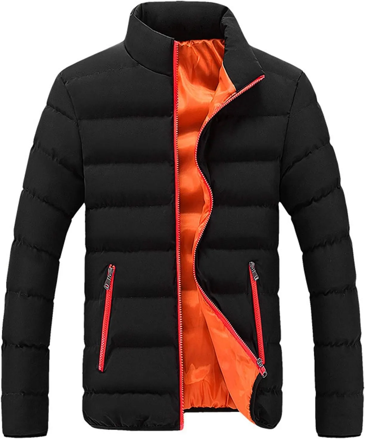 Men's Sports Down Jackets Solid Windproof Quilted Puffer Coat Winter Warm Light Insulated Puffer Jacket for Men