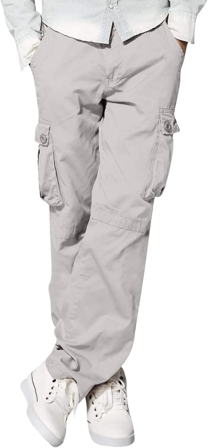 Mens Straight Cargo Pant with Multi-Pocket Outdoor Camping Hiking Pants Plus Size Casual Loose Trousers