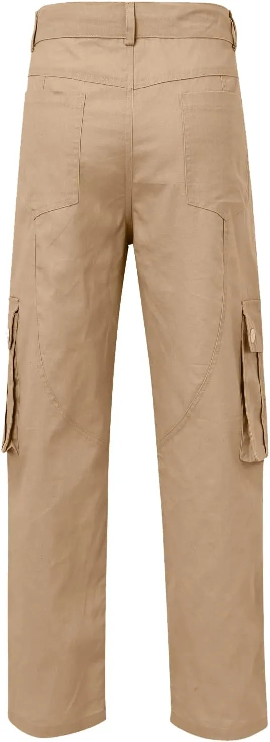 Mens Straight Cargo Pant with Multi-Pocket Outdoor Camping Hiking Pants Plus Size Casual Loose Trousers