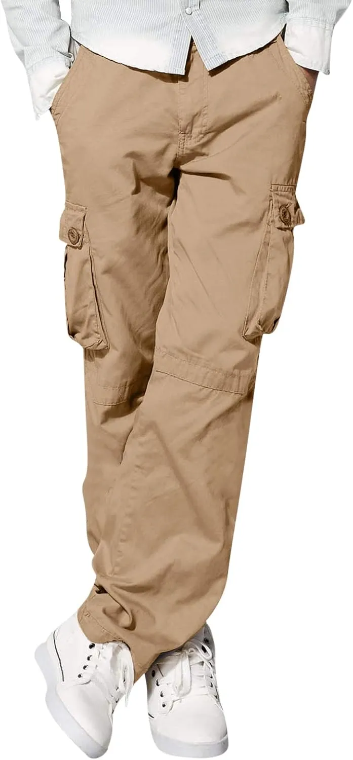 Mens Straight Cargo Pant with Multi-Pocket Outdoor Camping Hiking Pants Plus Size Casual Loose Trousers