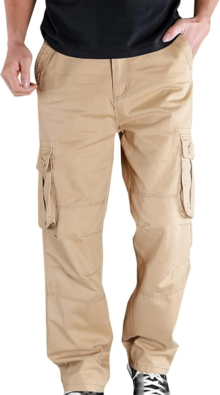Muscularfit Mens Cargo Pants Relaxed Fit Cotton Outdoor Jogger Athletic Pants Loose Trousers Causal Straight Sweatpants 2023