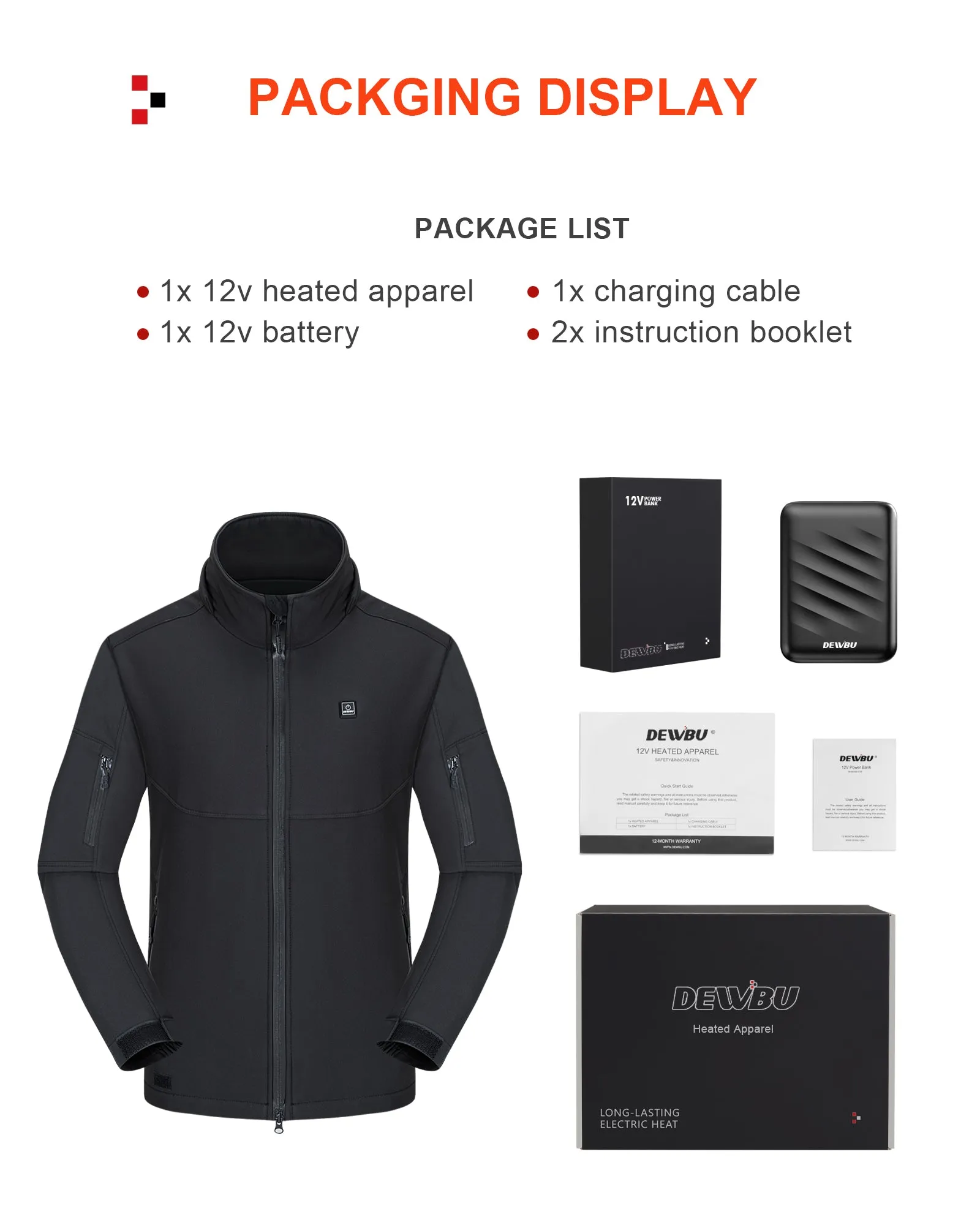 [New Color] Men's Heated Jacket Detachable Hood With 12V Battery Pack - Red