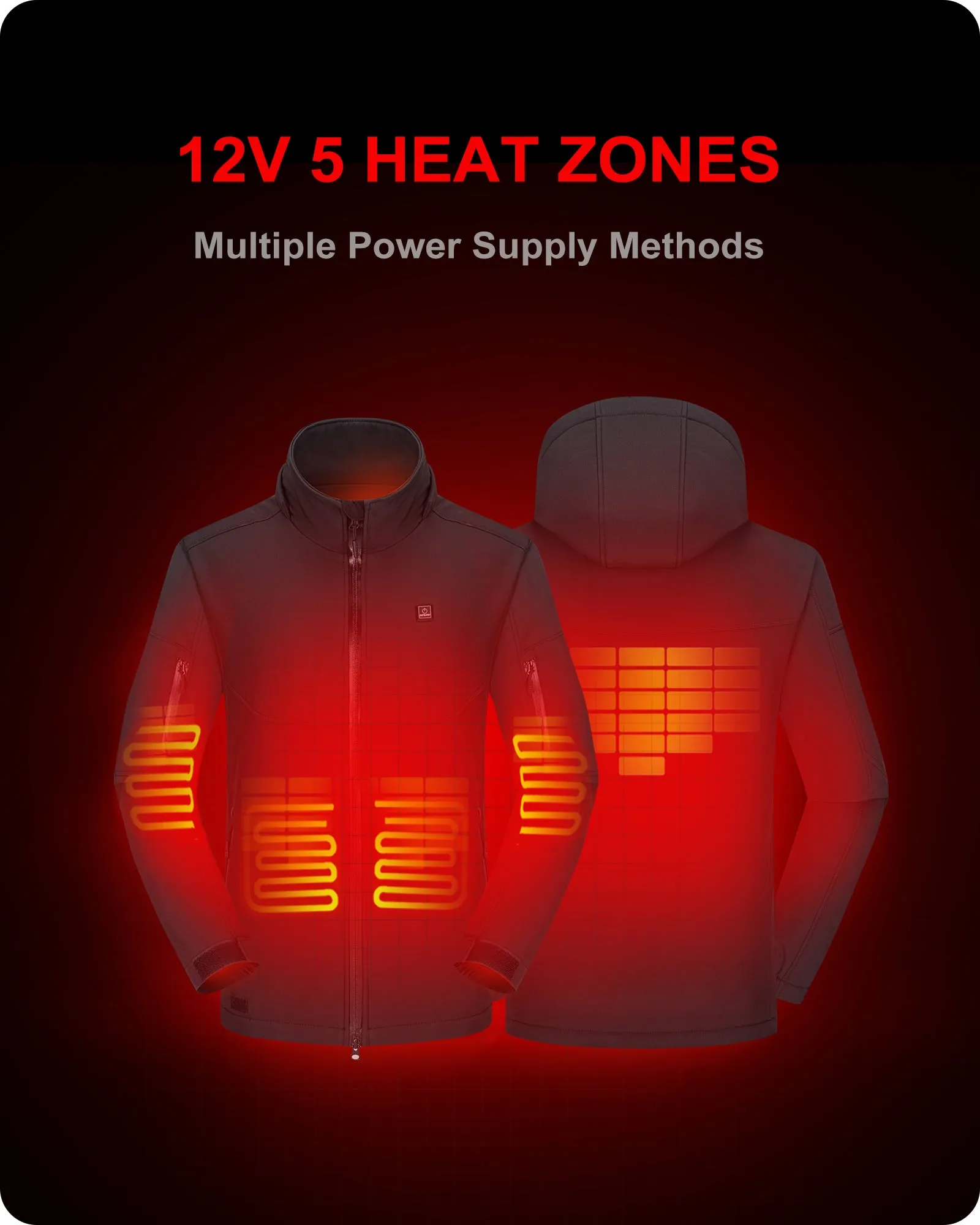 [New Color] Men's Heated Jacket Detachable Hood With 12V Battery Pack - Red