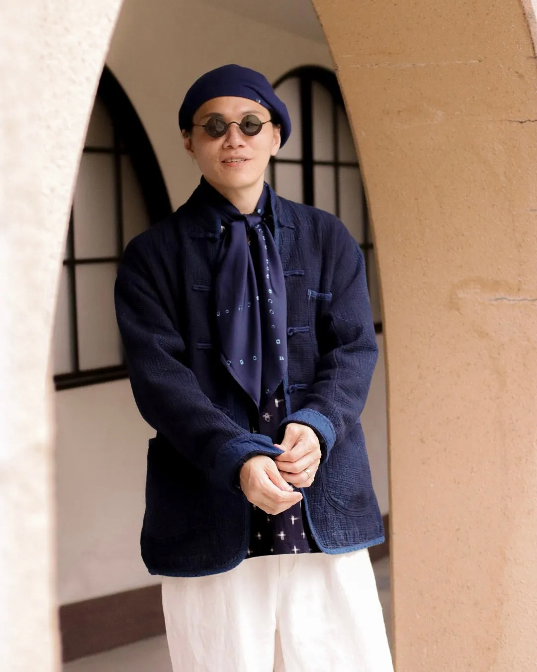 NEW SASHIKO LIGHT CHINESE JACKET -BLUE-