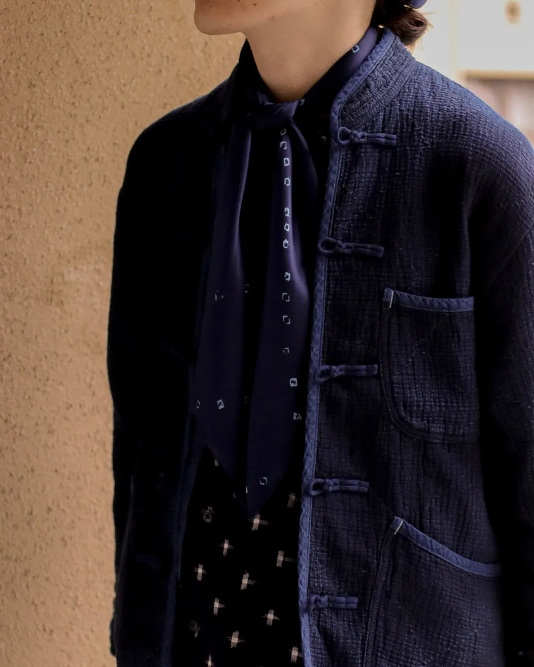 NEW SASHIKO LIGHT CHINESE JACKET -BLUE-