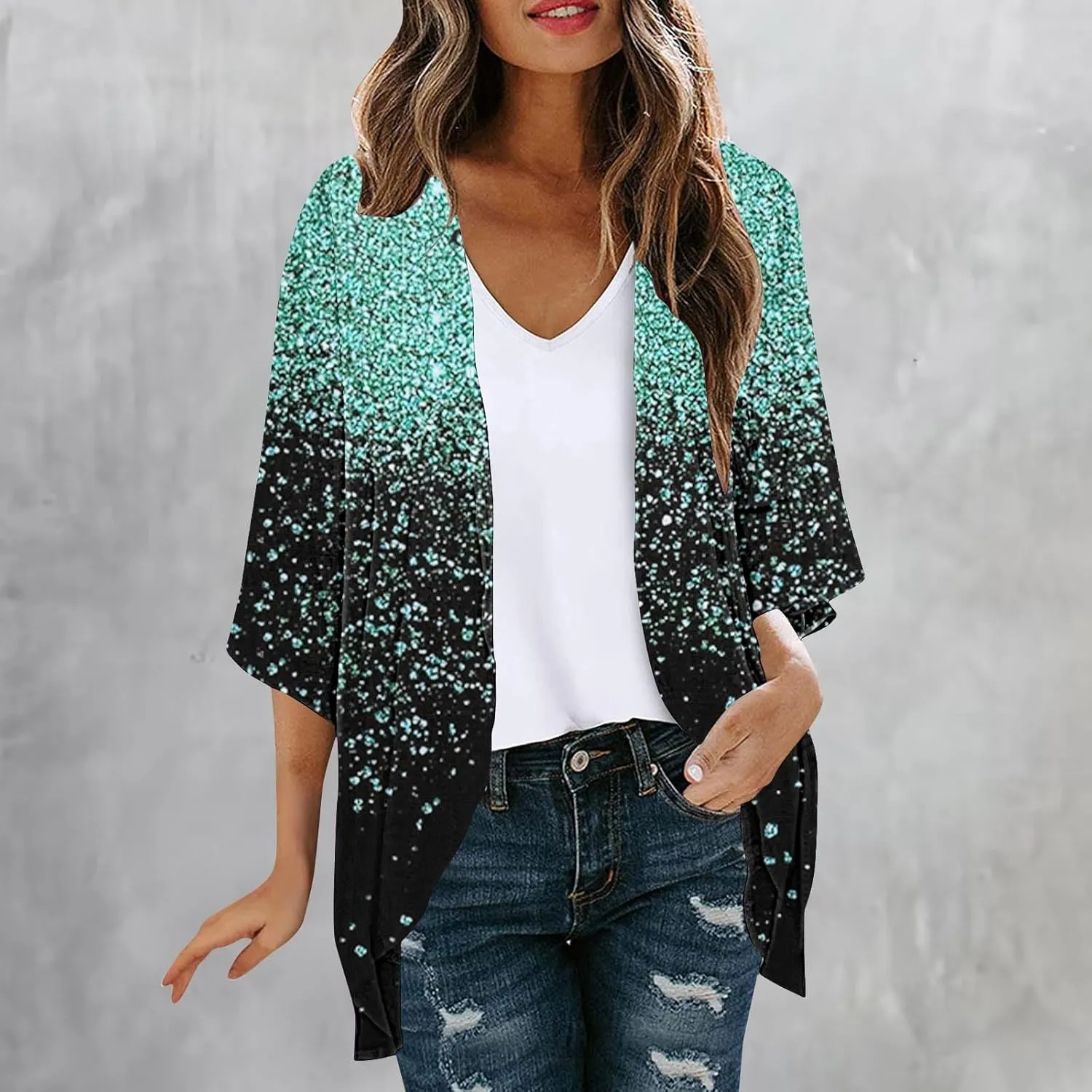 Plus Size Cardigans for Women Lightweight Beach Cover up Chiffon Cardigan Casual 3/4 Sleeve Swimsuit Cover Up Tops