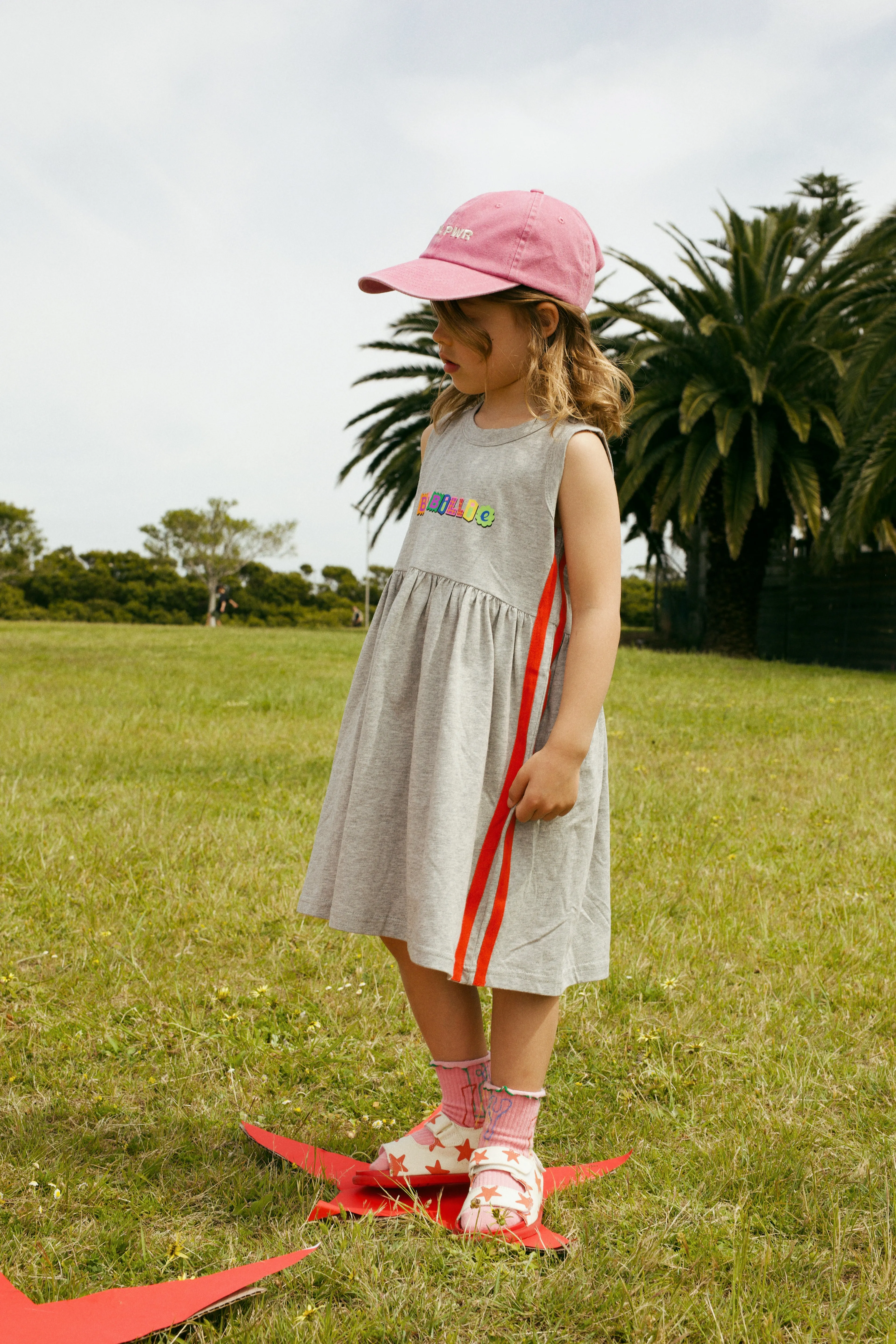 Relaxed Cotton Dress - Grey/Red