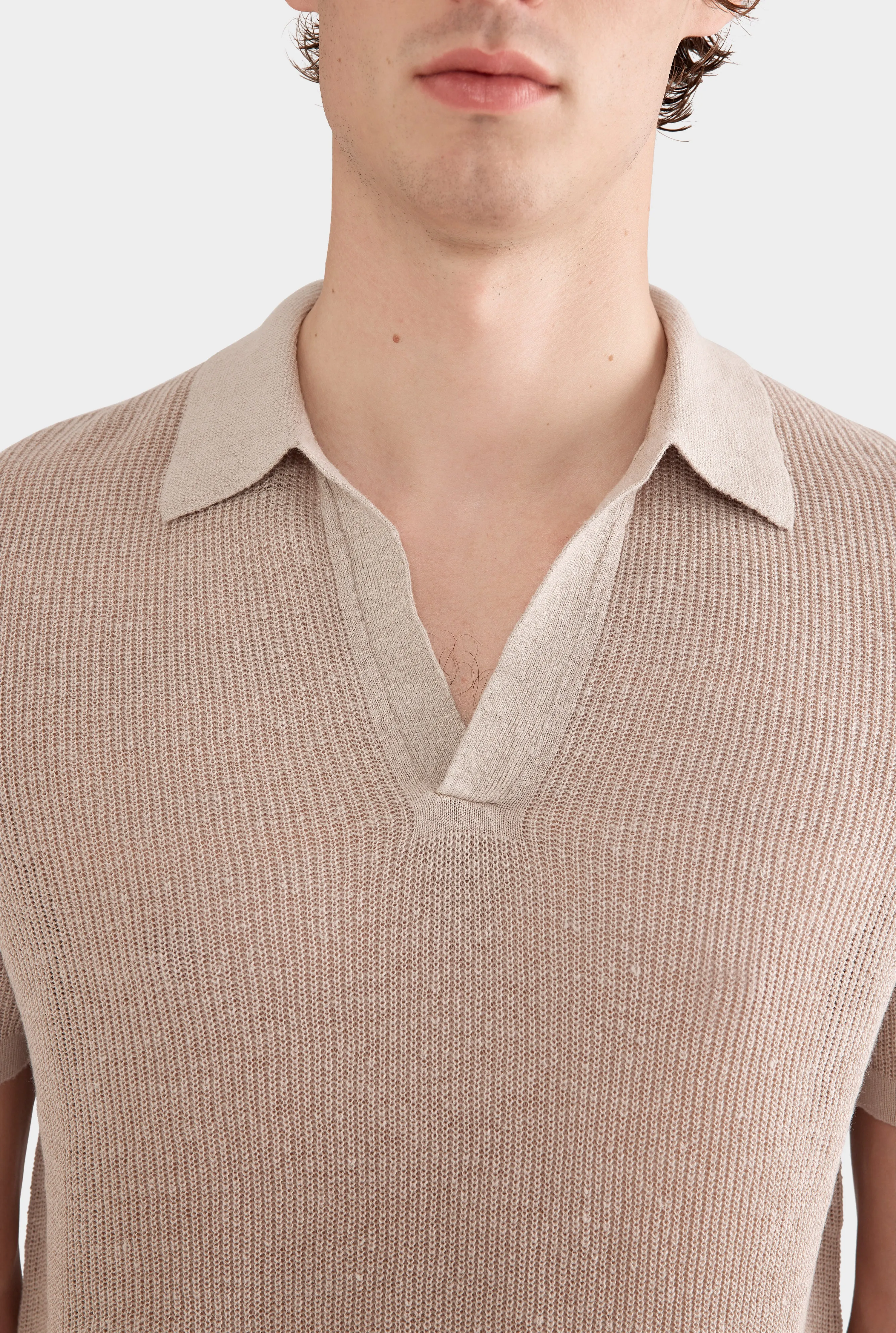 Rib Knit Open Neck Polo 2.0 - Taupe