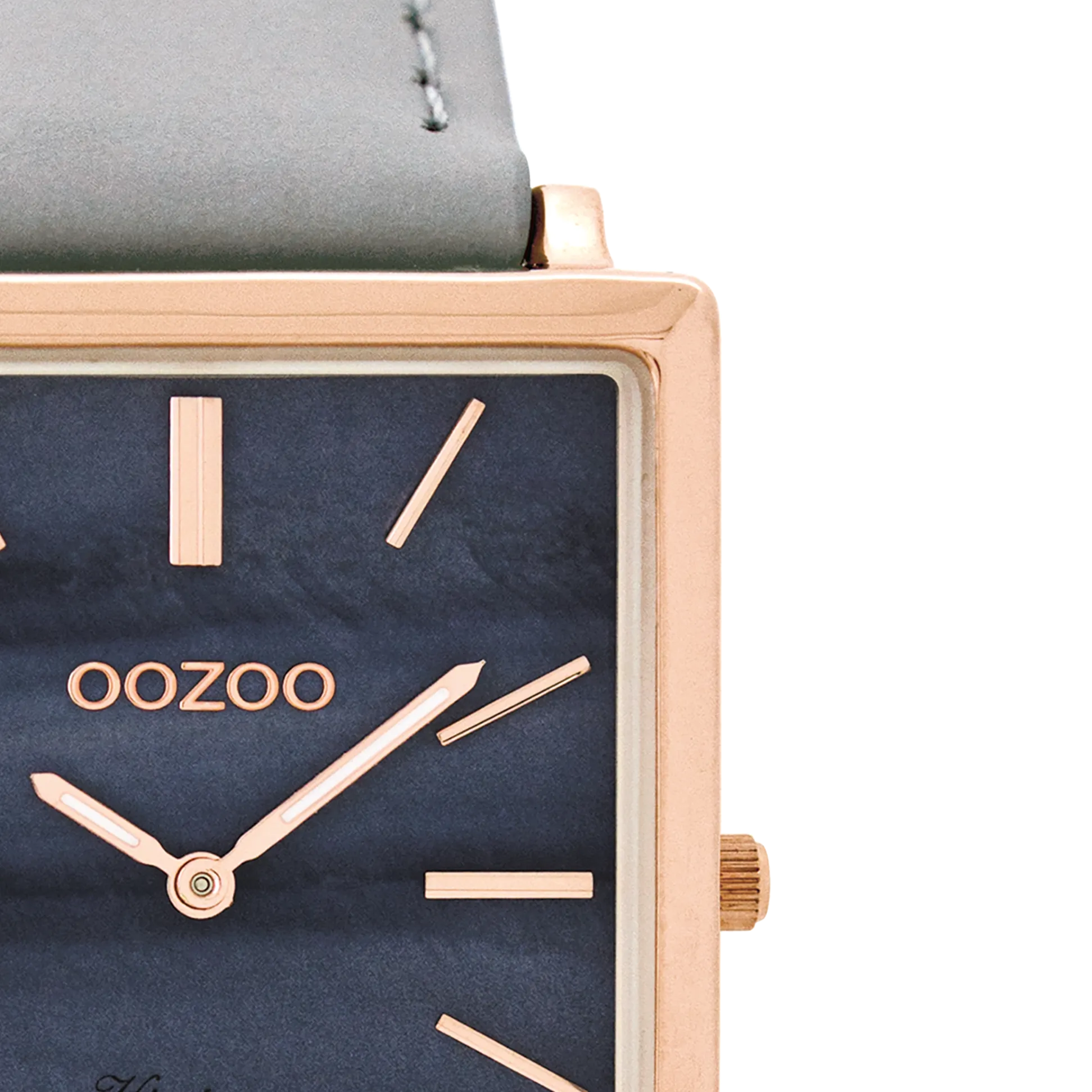 Rose gold coloured  watch with light grey leather strap