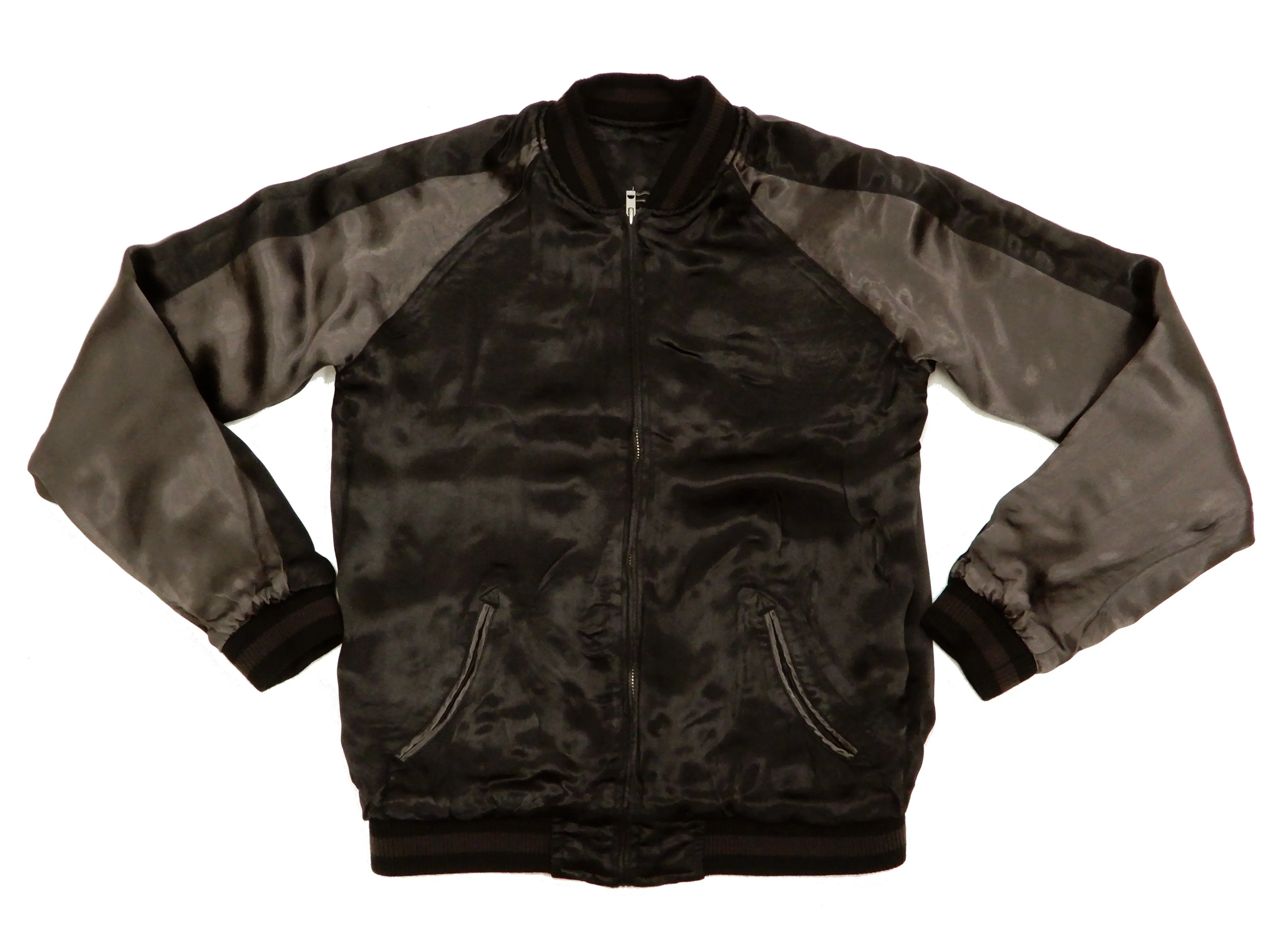Satori Script Men's Japanese Souvenir Jacket Koi Fish Carp Sukajan GSJR-023 Black/Charcoal-Gray