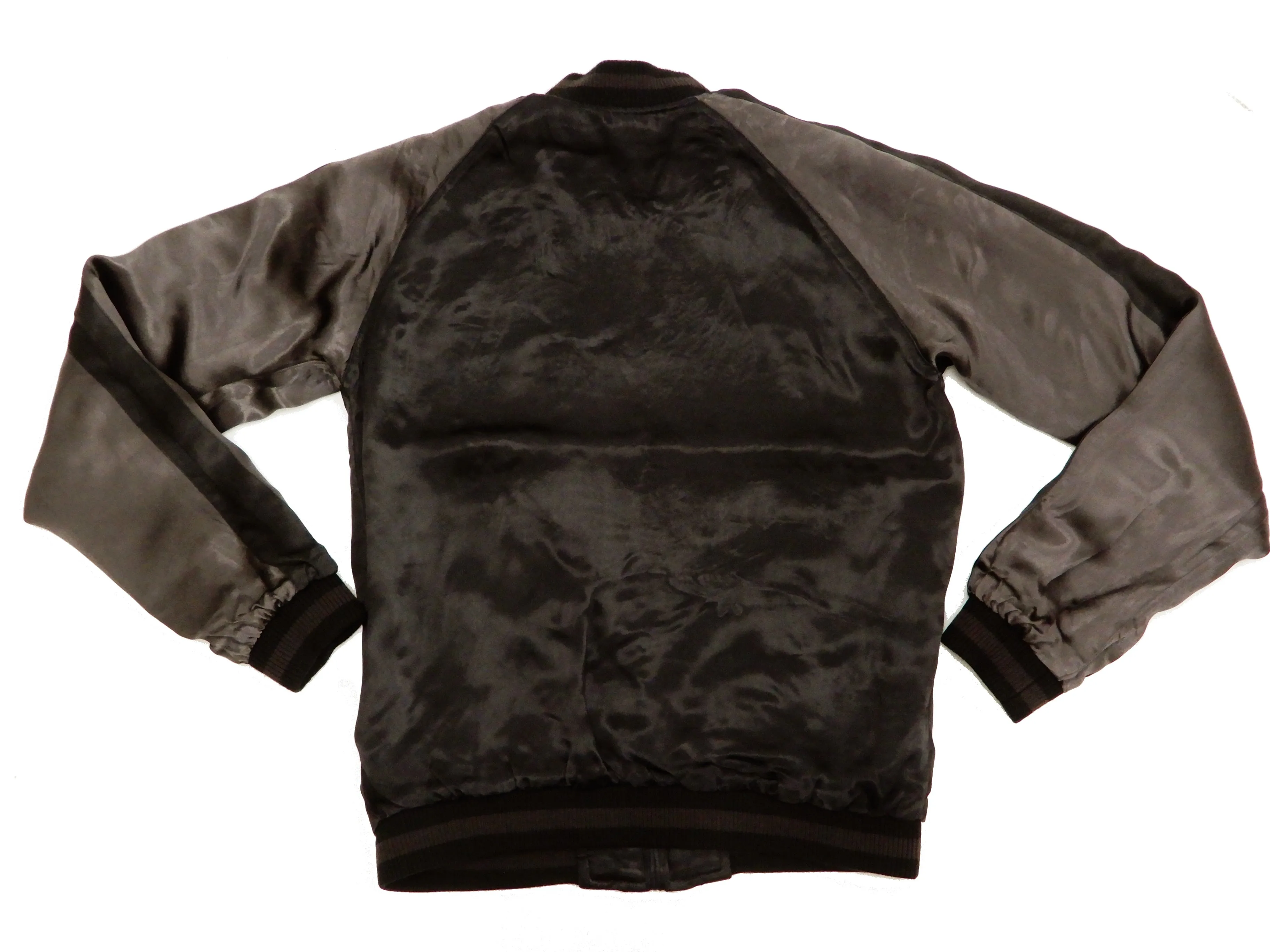 Satori Script Men's Japanese Souvenir Jacket Koi Fish Carp Sukajan GSJR-023 Black/Charcoal-Gray