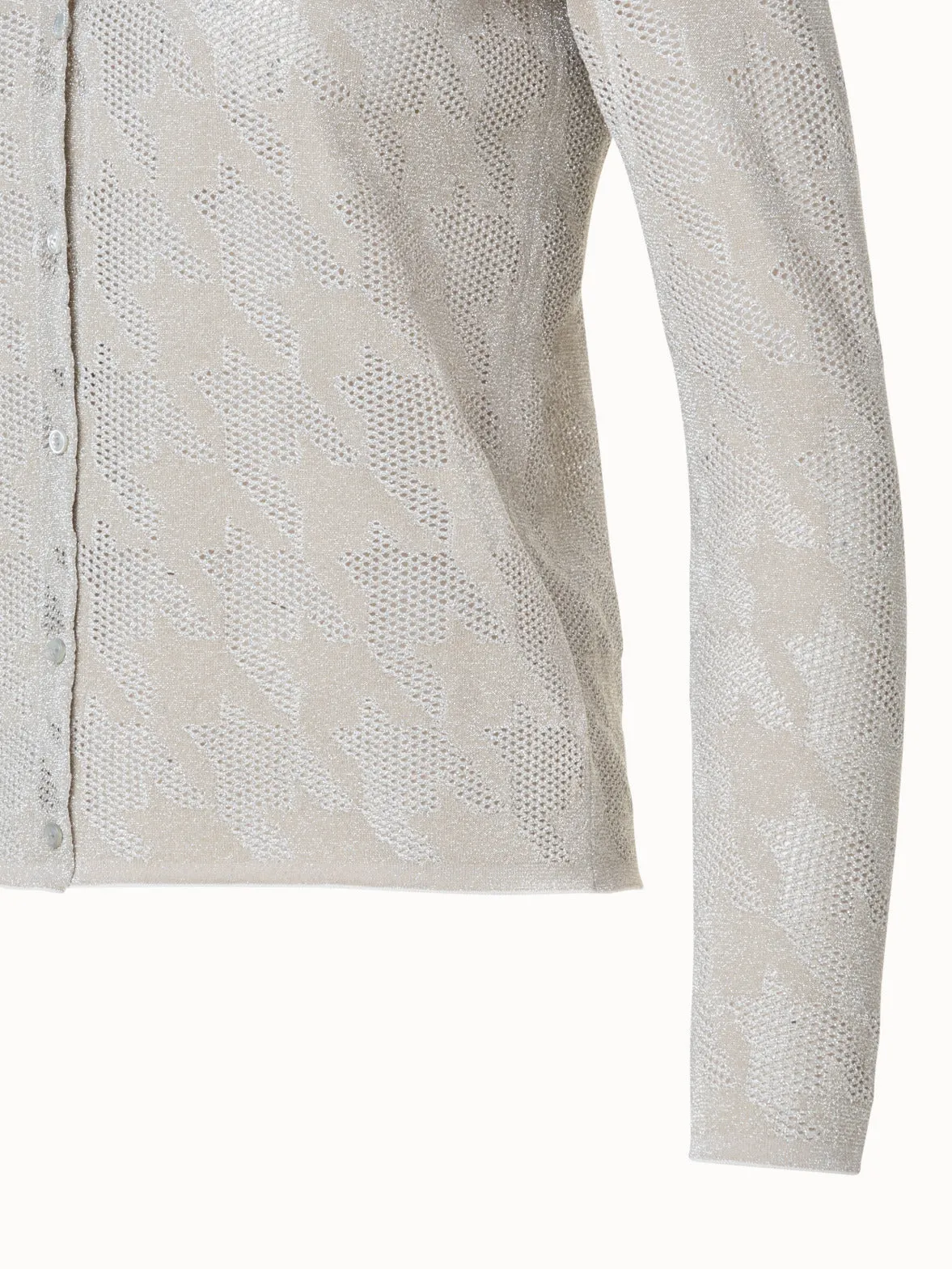 Semitransparent Houndstooth Jacquard Knit Cardigan