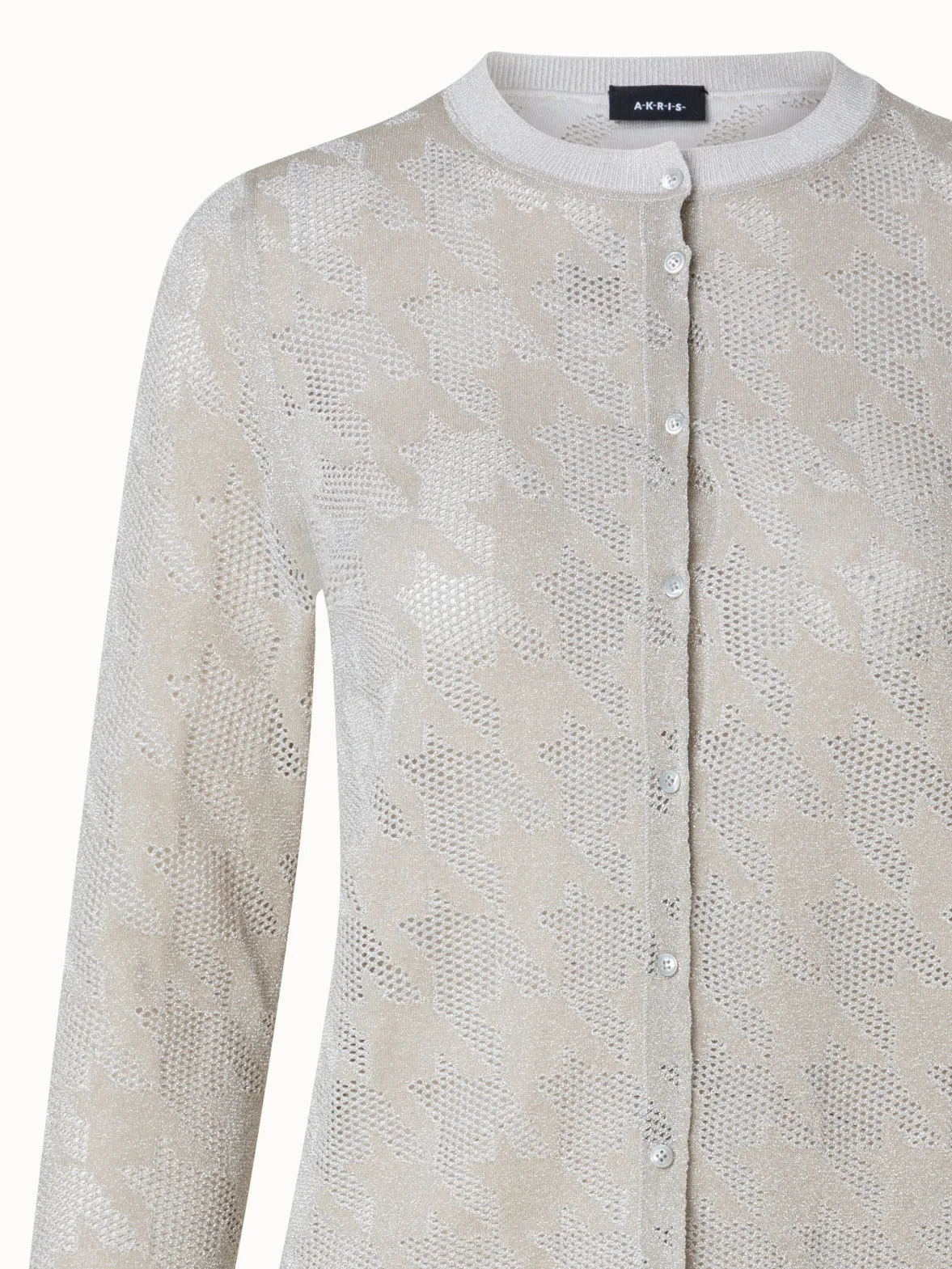 Semitransparent Houndstooth Jacquard Knit Cardigan