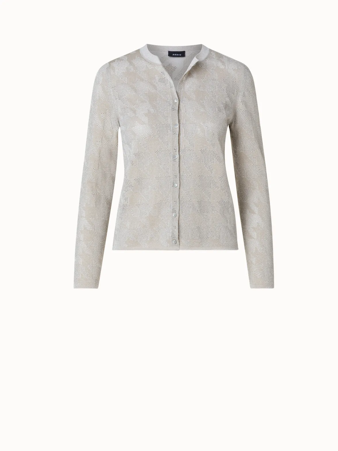 Semitransparent Houndstooth Jacquard Knit Cardigan